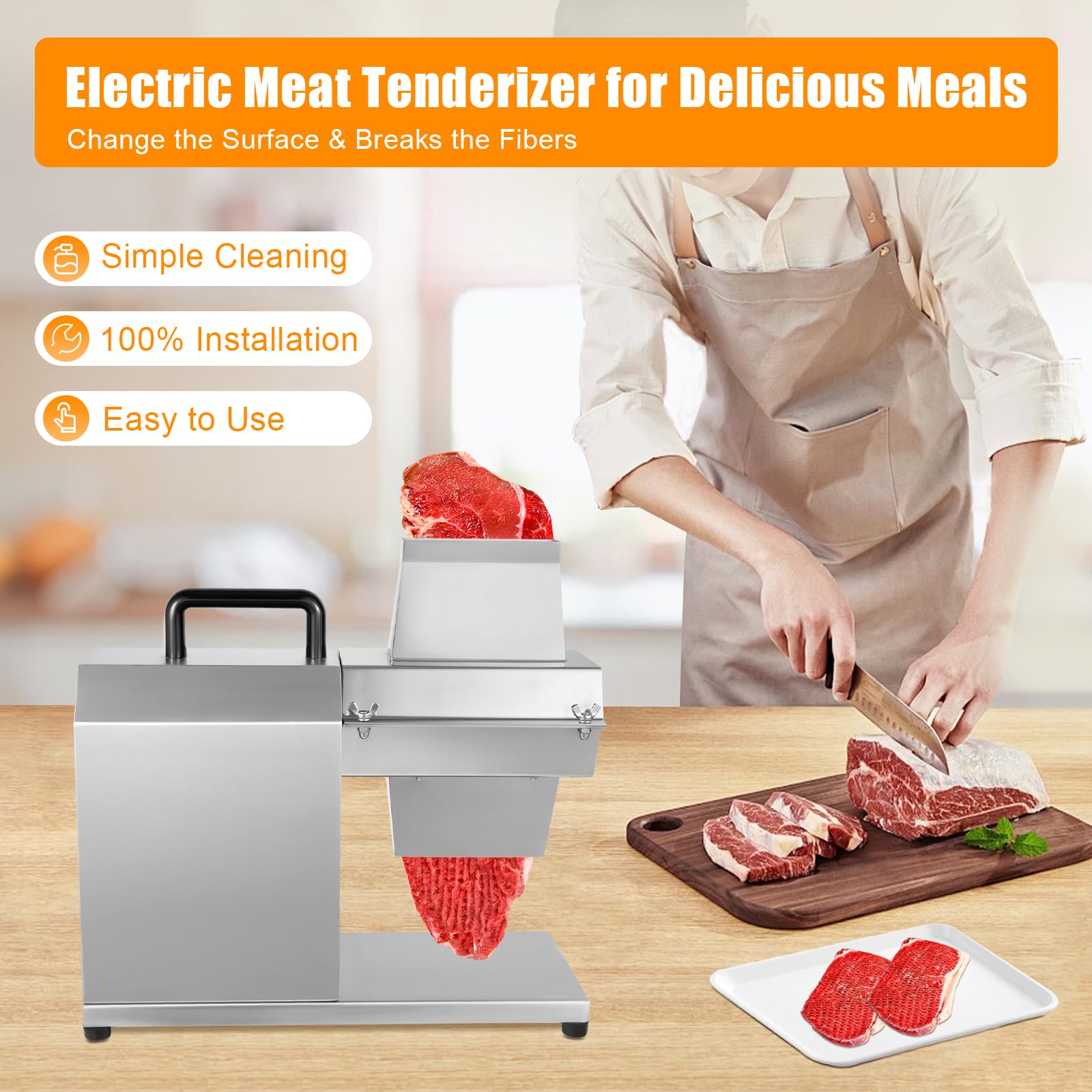 Commercial Electric Meat Tenderizer Machine, Stainless Steel Heavy Duty Meat Cuber Tenderizer Tool for Tenderizing Beef Turkey Chicken Pork