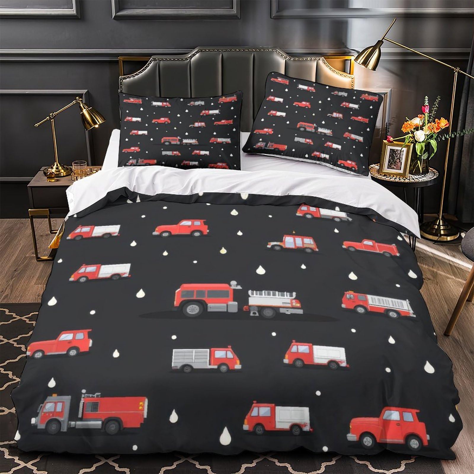 Housse de couette 140x200 camion de pompier lit enfant douce