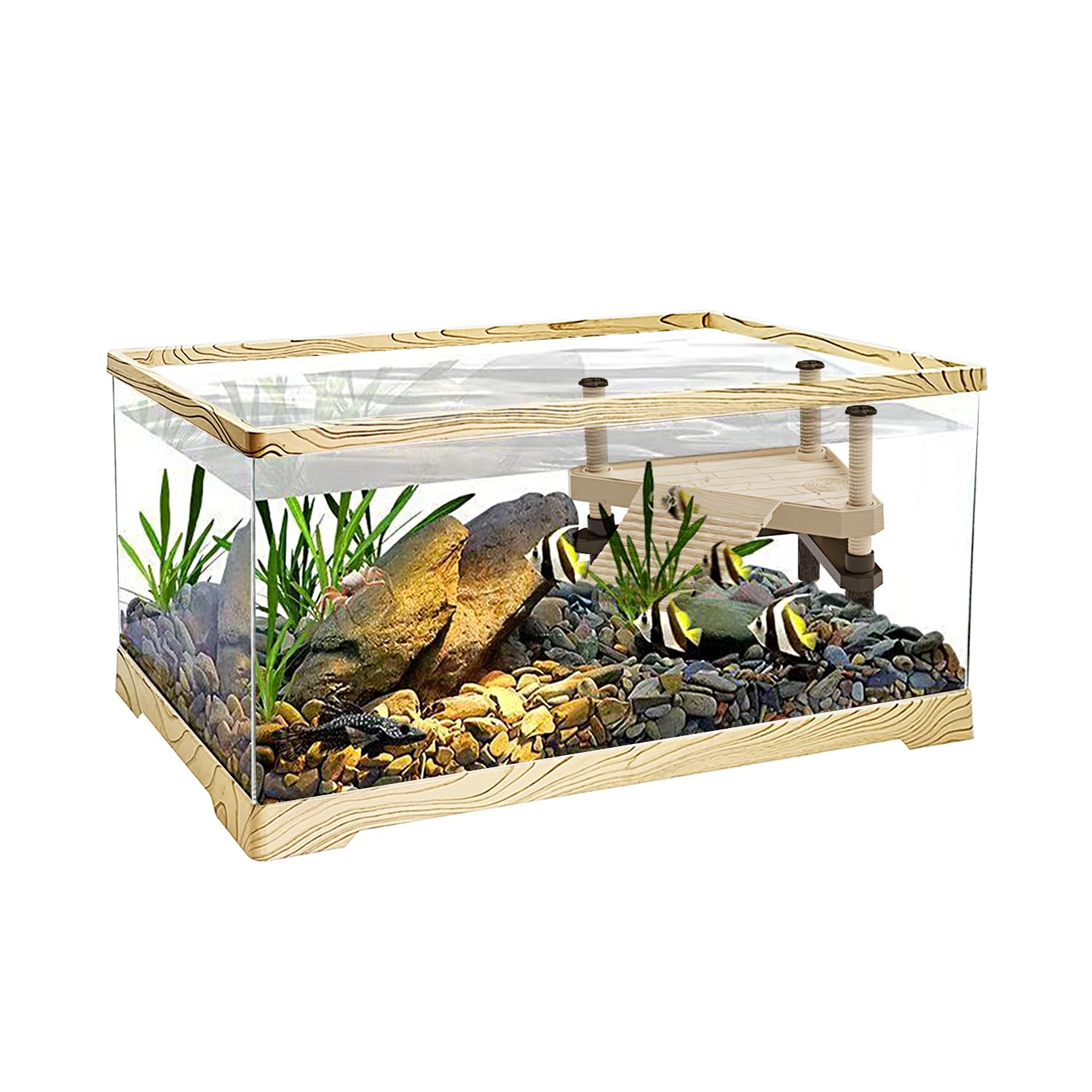 Reptile KAKOOTI Tanque de Peces de Tortuga con Plataforma de Sol de Tortuga, Tanque de Tortuga acuática de 20 "x 9.5" x 9.5" para Tortugas Juveniles, Drenaje de Fondo Conveniente