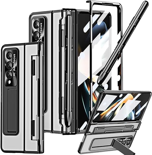 Funda transparente para Samsung Galaxy Z Fold 4 con soporte para bolígrafo S y bolígrafo, diseño de una pieza con protector de bisagra, protector de