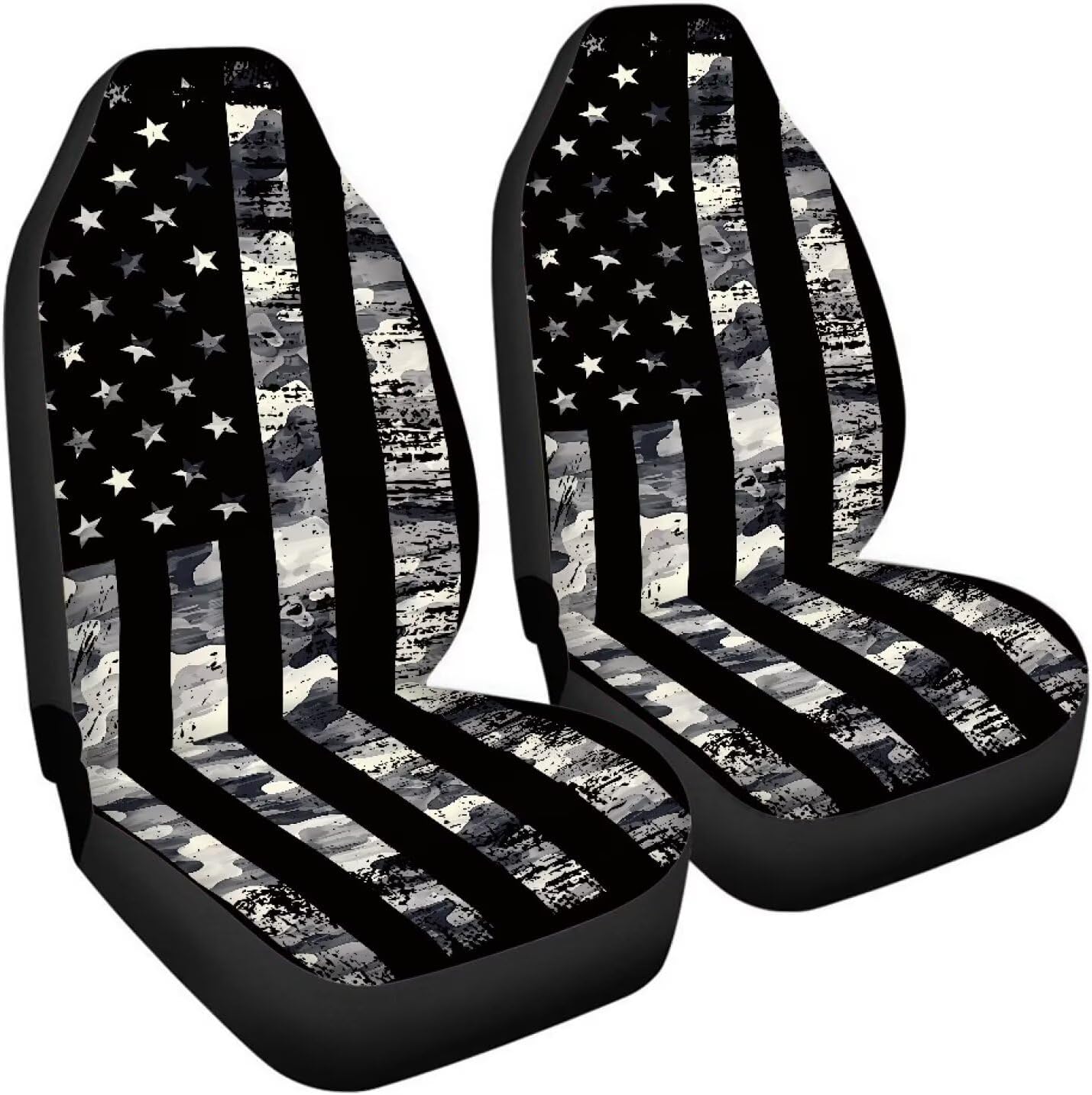 ELEQIN Squirrel Front Car Seat Covers 2pcs, Black Camo US Flag Automotive Seat Covers Car Accessories Universal Size Fit for Most Cars,SUVs&Trucks&Vans