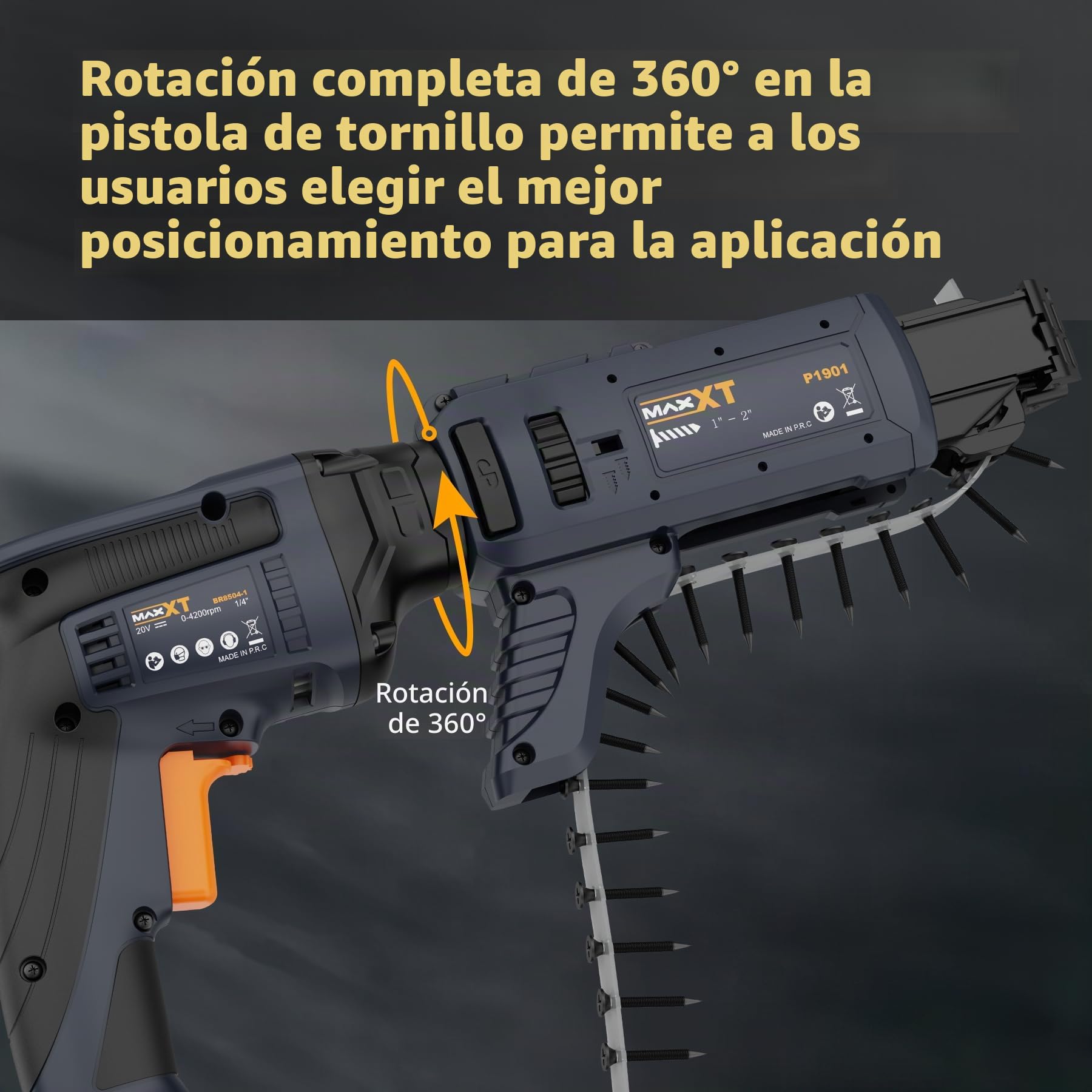 Atornillador Inalámbrico Drywall Professional, MAXXT 20V Pistola Atornilladora para Paneles de Yeso sin Escobillas Autofeed 5000RPM, Destornillador de Paneles de Yeso con Batería de 2.0Ah y Cargador