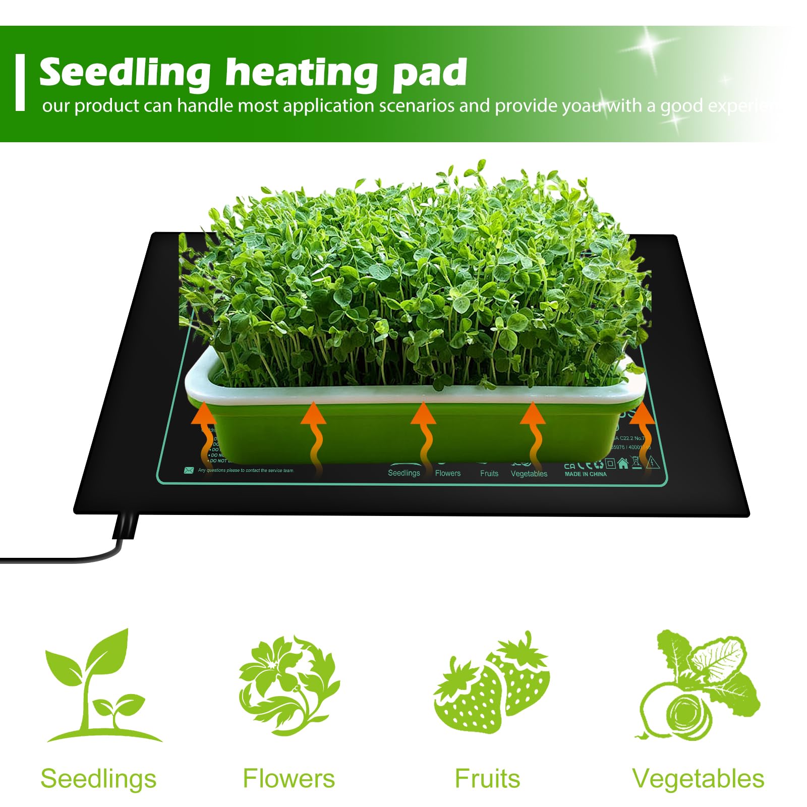 Tapis chauffant avec thermostat 50 W pour plantes et serres 52 x 25 cm