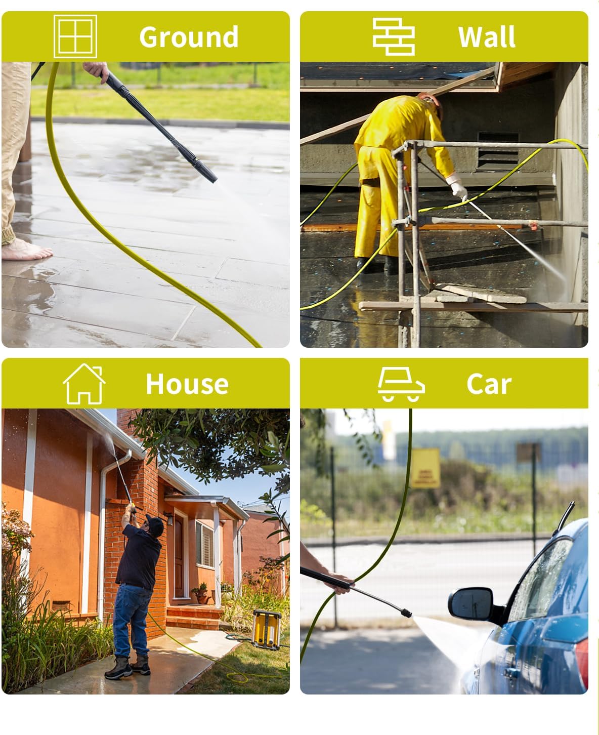 Pressure Washer Hose 50FT 3/8" for Cold and Hot Water 212°F, with Swivel Quick Connect, 4500PSI Kink Resistant Grade Steel Wire Braided, Power Washer Hose With 2pcs M22-14mm Adapter