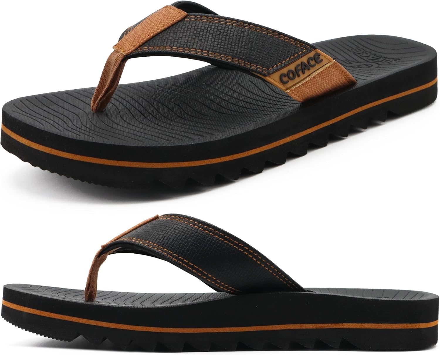 COFACE Flip Flops for Men with Arch Support Mens Sport Beach Thong-Sandals Outdoor 2025 Summer Leather Sandal for Man