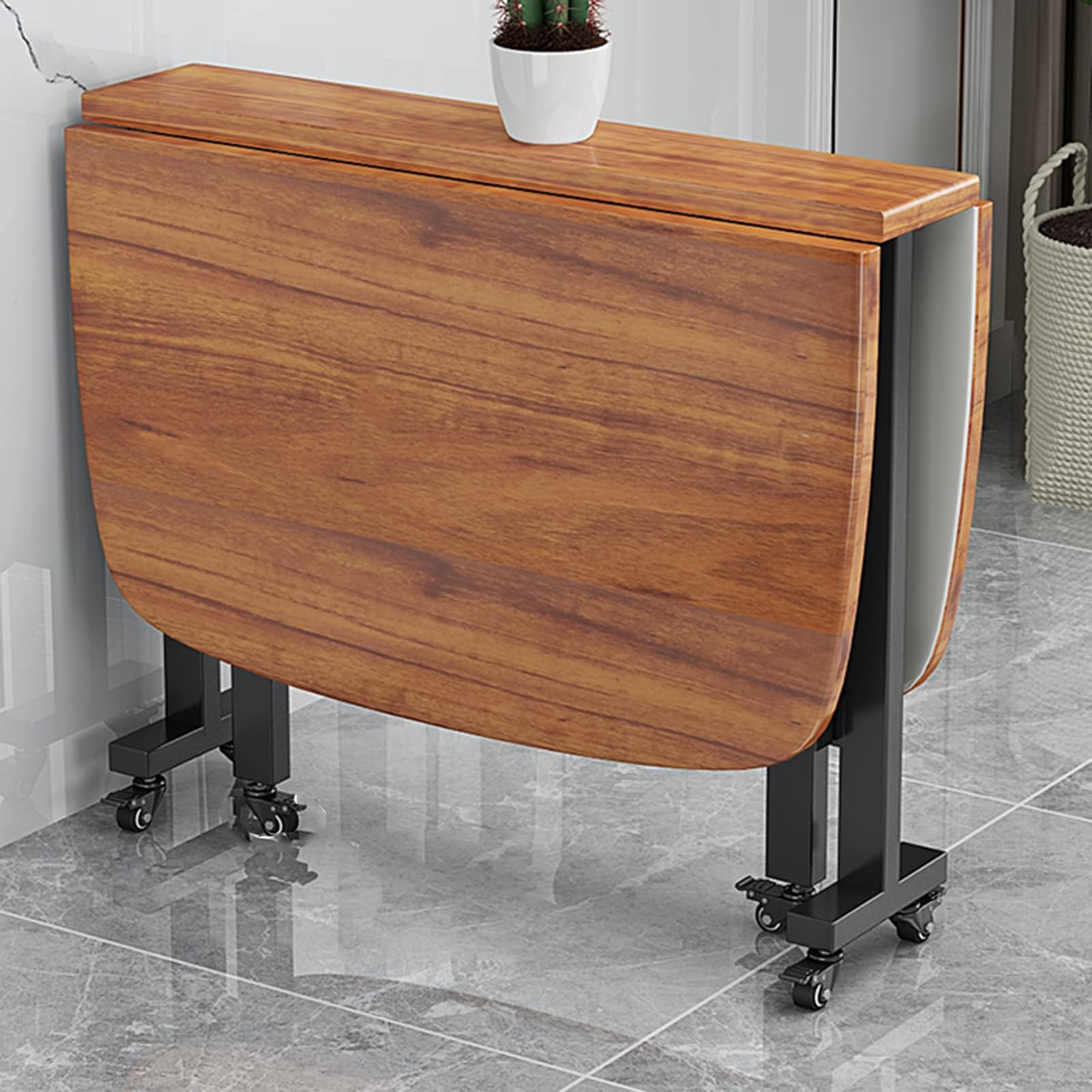 Table de salle à manger en bois noble et design fonctionnel avec roulettes