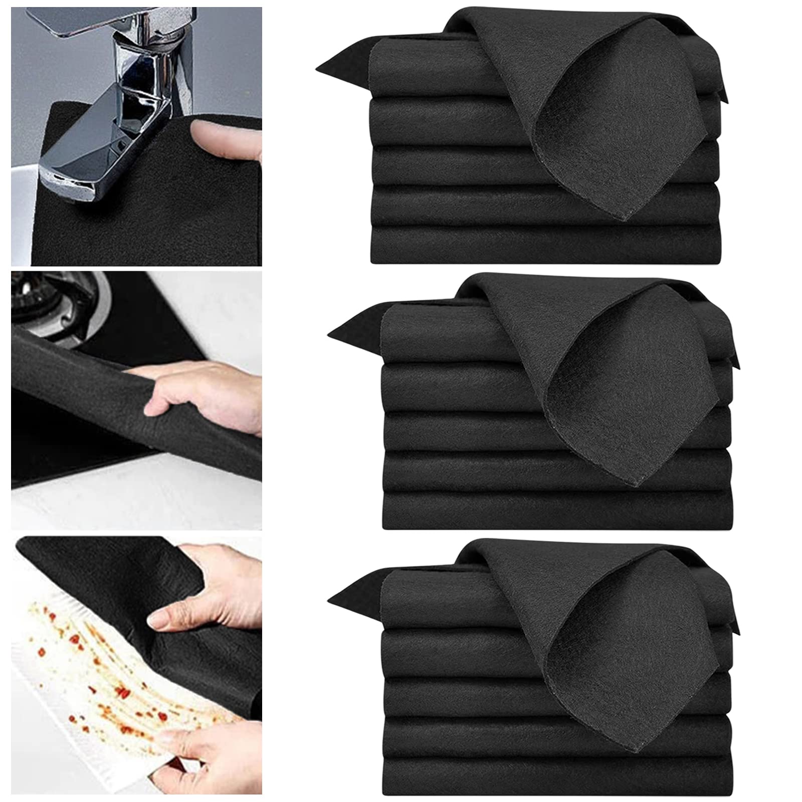 IVYSHION15Pcs Thickened Magic Cleaning Cloths, Reuseable No Trace Absorben Streak Free Magic Fiber Microfiber Cleaning Cloth, All-Purpose Microfiber Towels for Glass Car(Black-15Pcs,11.8 * 11.8 Inch)