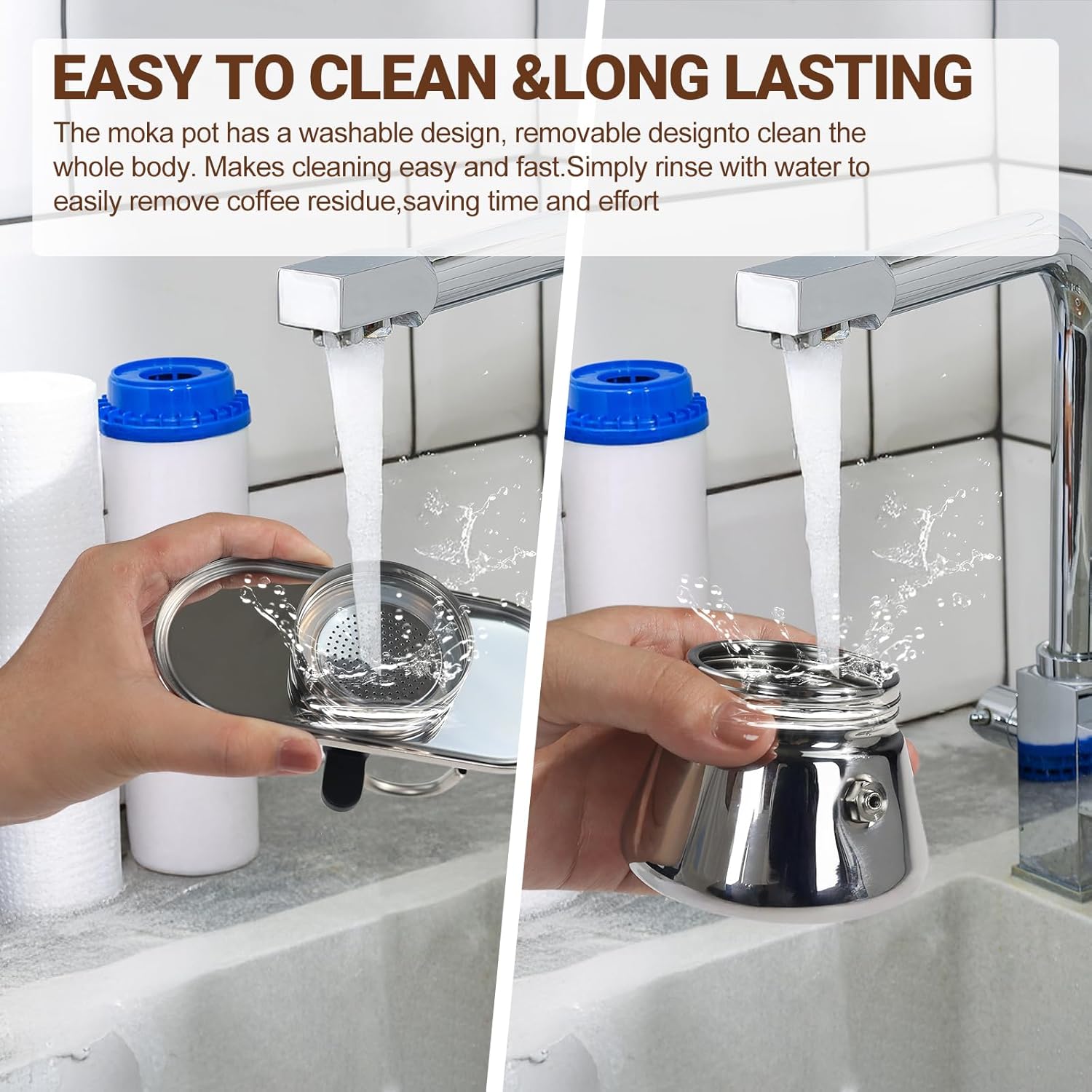 2 Cup Dual Pipe Moka Pot Stainless Steel Stovetop Espresso Maker Cafeteras Italian Percolator Espress Makers Capable Greca Mocha Coffee Machine for Induction Home 150ml 5.1oz