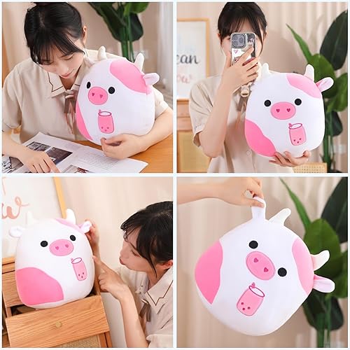 Miniatura 3 de jschoclatt Almohada de peluche de vaca de 14 pulgadas, juguete de peluche de vaca kawaii para abrazar, regalos para cumpleaños, niñas, niños, día de