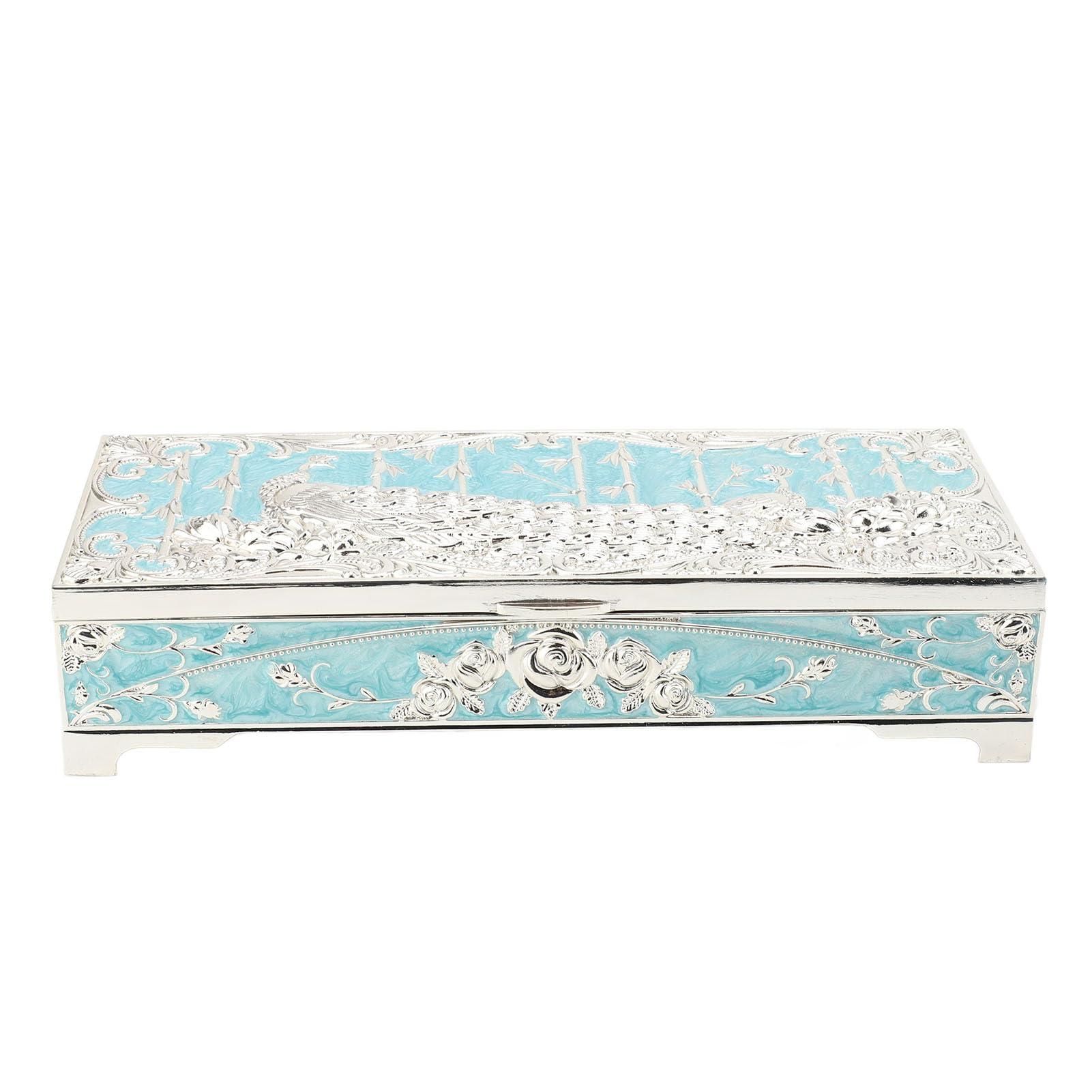 Organisateur de Coffre au Trésor Motif Paon : Sublimez Votre Coiffeuse avec cette Boîte à Bijoux Vintage
