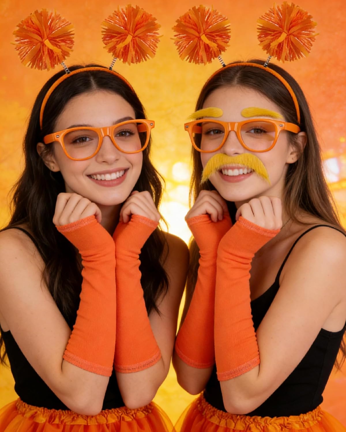 QLINLEAF Orange and Yellowe Tutu Costume Pom Pom Headband Mustache and Eyebrows Orange Furry Character Costume Set for Halloween Party Book Week - Image 8