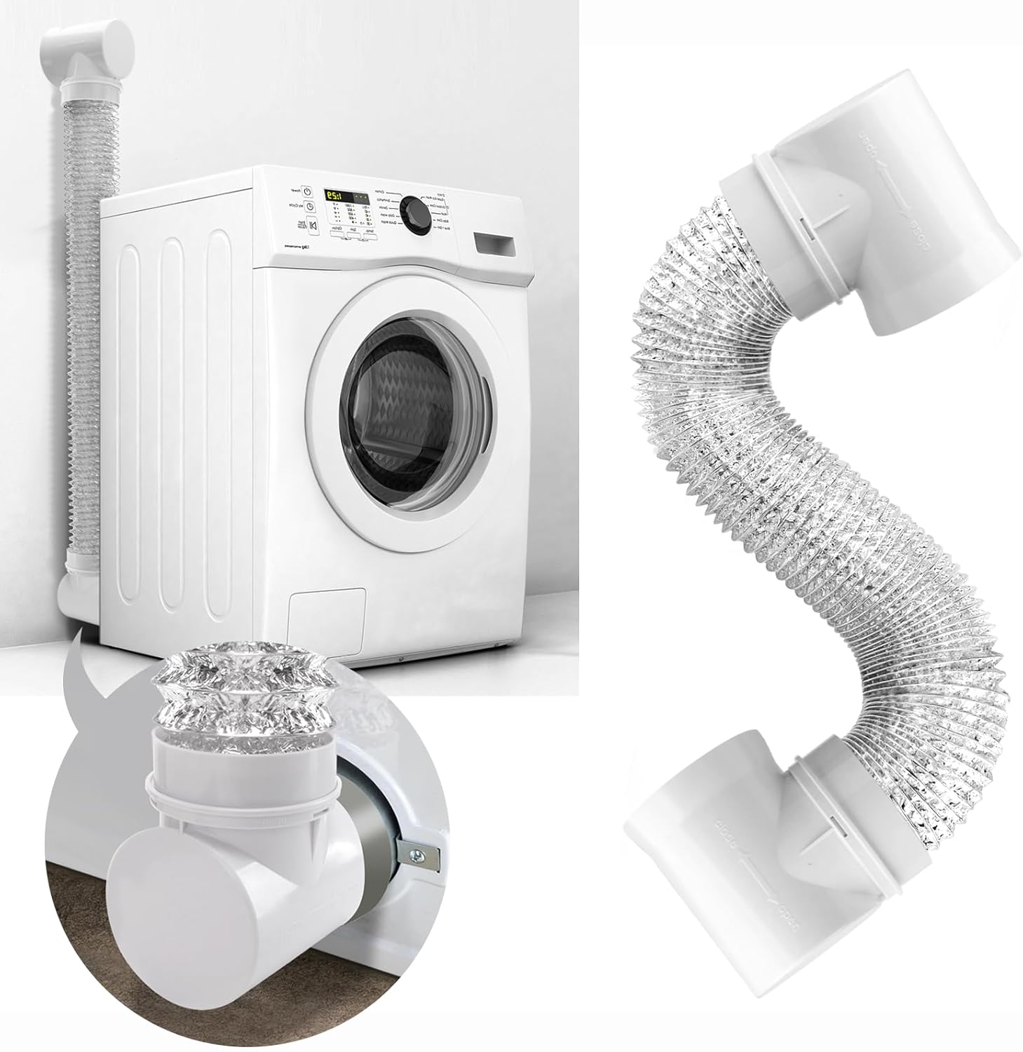 Dryer Vent Hose Duct Connector kit 90 Degree Elbow for Tight Space Short Snap Adapter,better than Magnetic Dryer Vent Connector