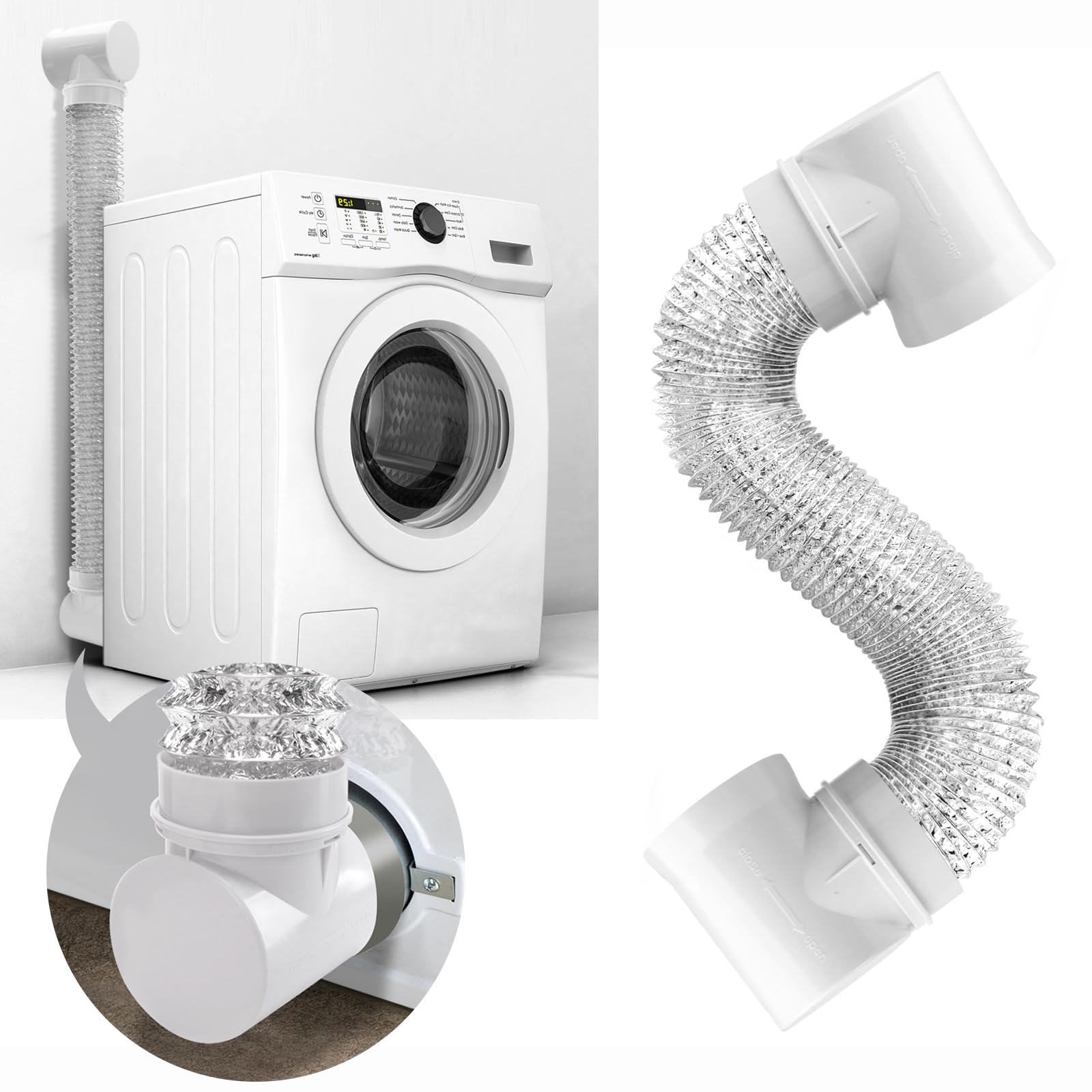 Dryer Vent Hose Duct Connector kit 90 Degree Elbow for Tight Space Short Snap Adapter,better than Magnetic Dryer Vent Connector