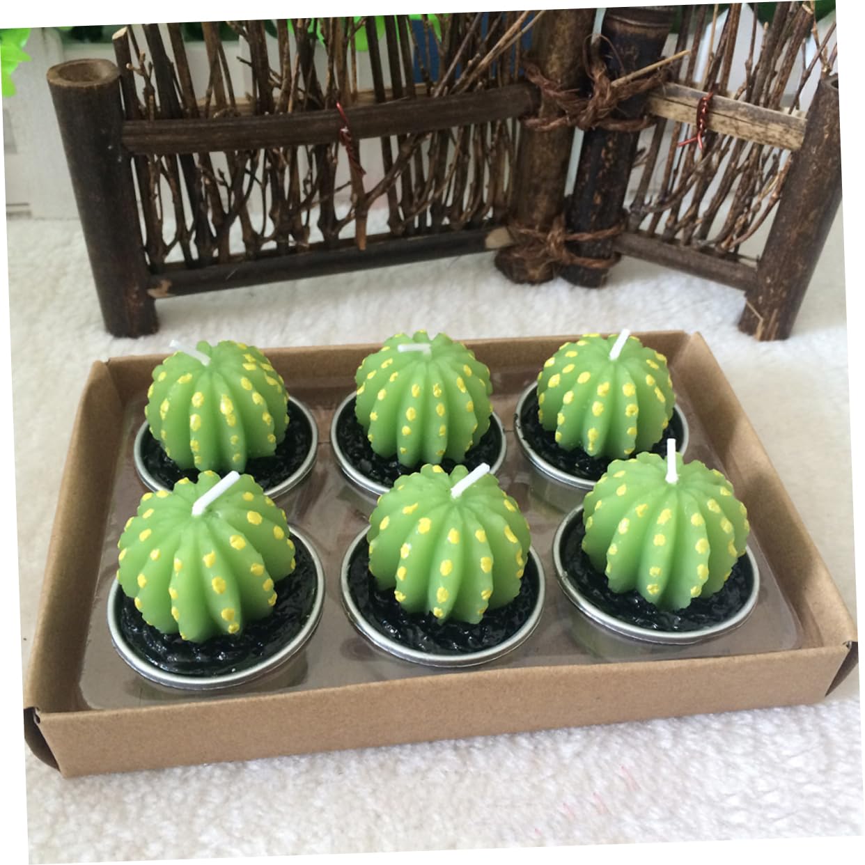 GRIRIW Mini Cactus Candles: Succulent Tea Lights for Table Decor Artificial Plant Candle