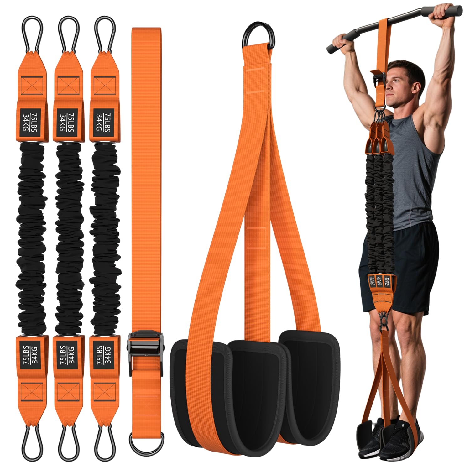 WHATAFIT Pull Up Assistance Bands Resistance Bands for Pull Up Bar Working Out with Feet Straps Adjustable Heavy