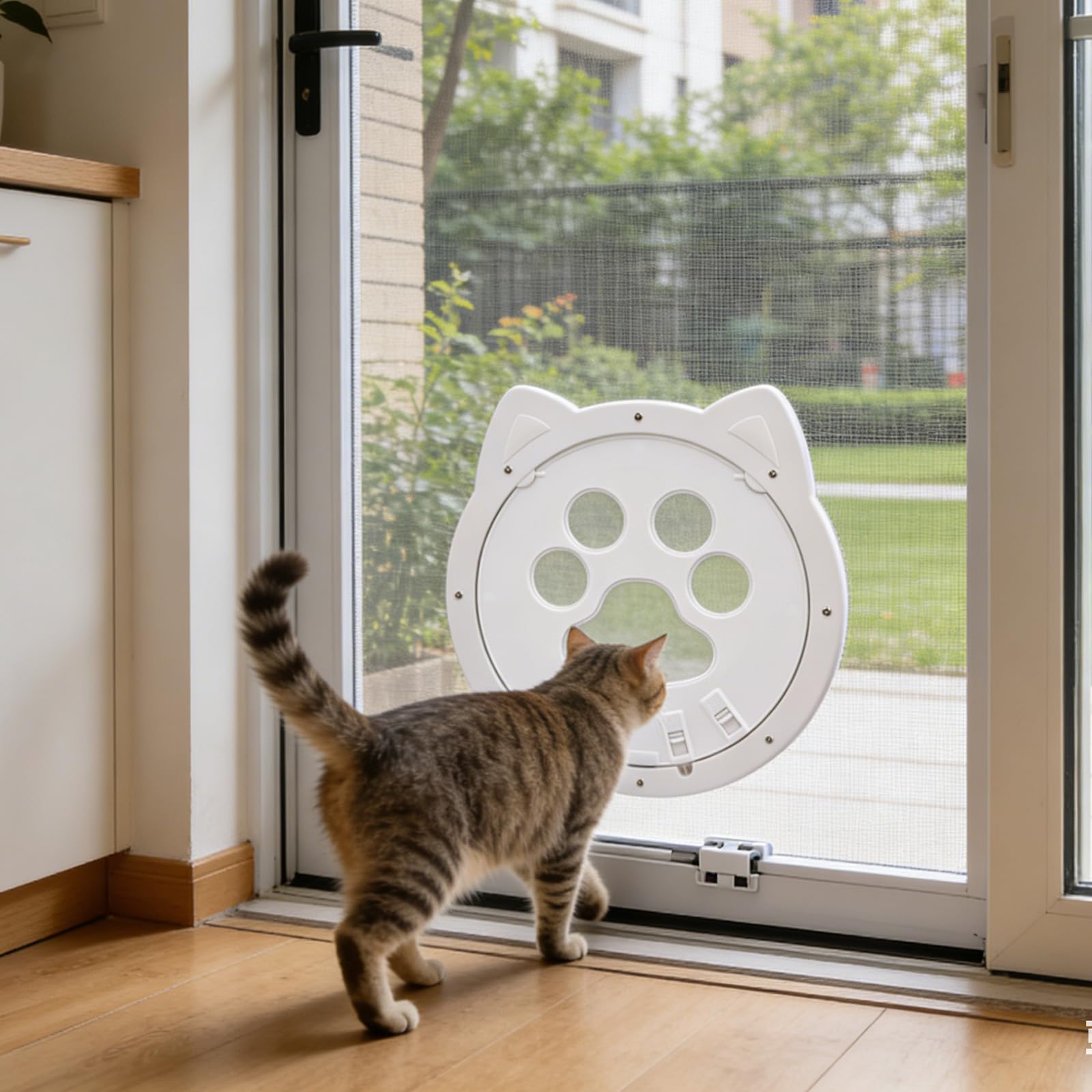 Chatière pour moustiquaire, chatière blanche, porte intérieure, porte magnétique, avec design automatique de pattes de chat, porte moustiquaire pour petit chat de taille moyenne