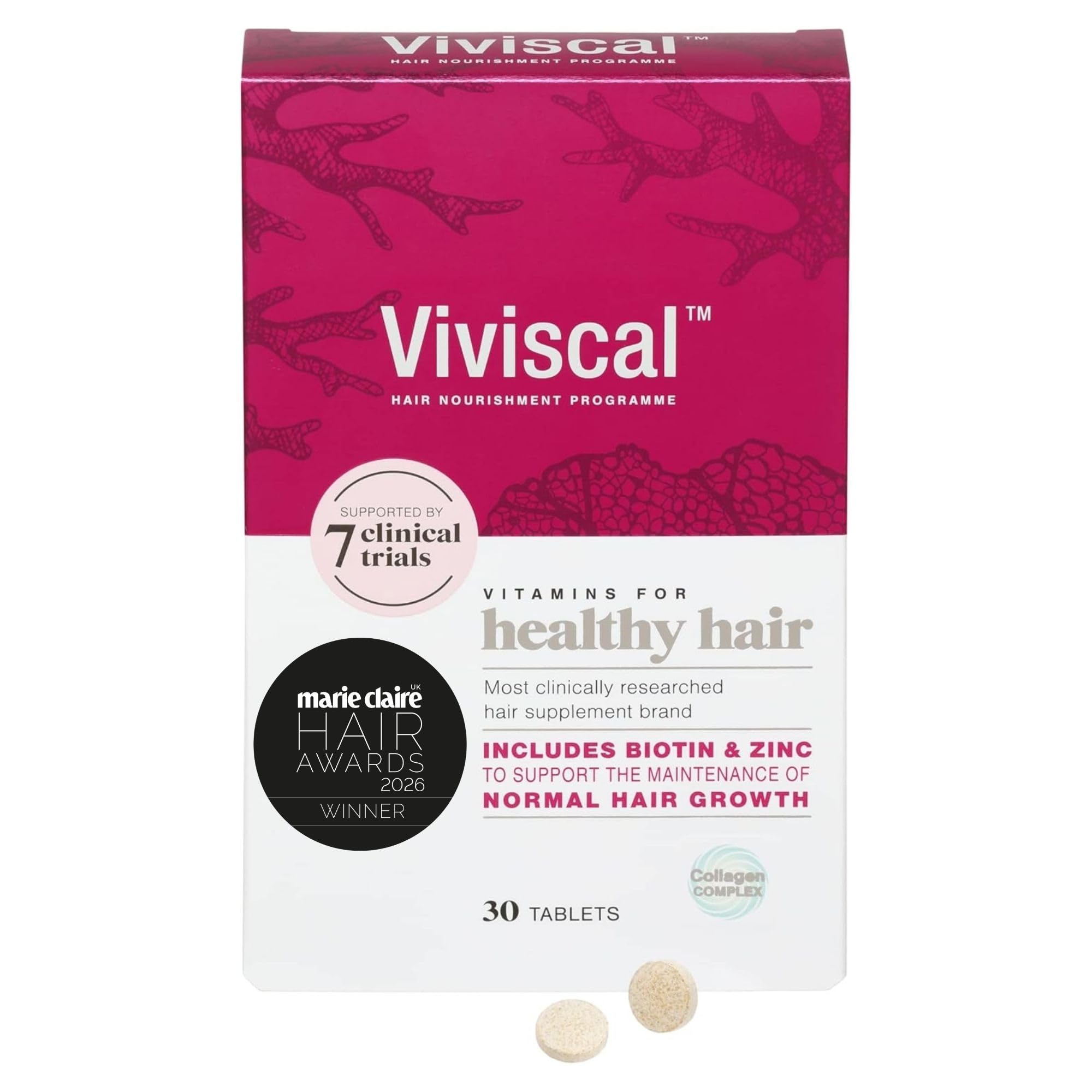Viviscal Hair Supplement for Women, Biotin & Zinc Tablets, Natural Ingredients with Rich Marine Protein Complex AminoMar C, Contributes to Healthy Hair Growth, Pack of 30, 2 Week Supply