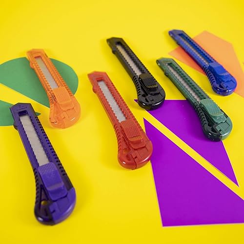 Miniatura 4 de BAZIC - Cortador de caja de cuchillos utilitarios de 0.709 in de hoja más ancha, cuchillas retráctiles a presión para cajas de cartón de 6 Assorted