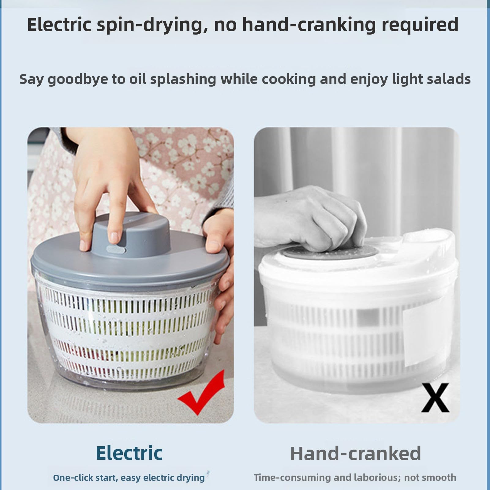 Wakects Ensalada Eléctrica Spinner, ABS PP 4L Lavadora Secadora Recargable de Frutas y Verduras con Carga USB, Tazón Desmontable de Doble Capa para Familias de Preparación de Ensaladas de Cocina
