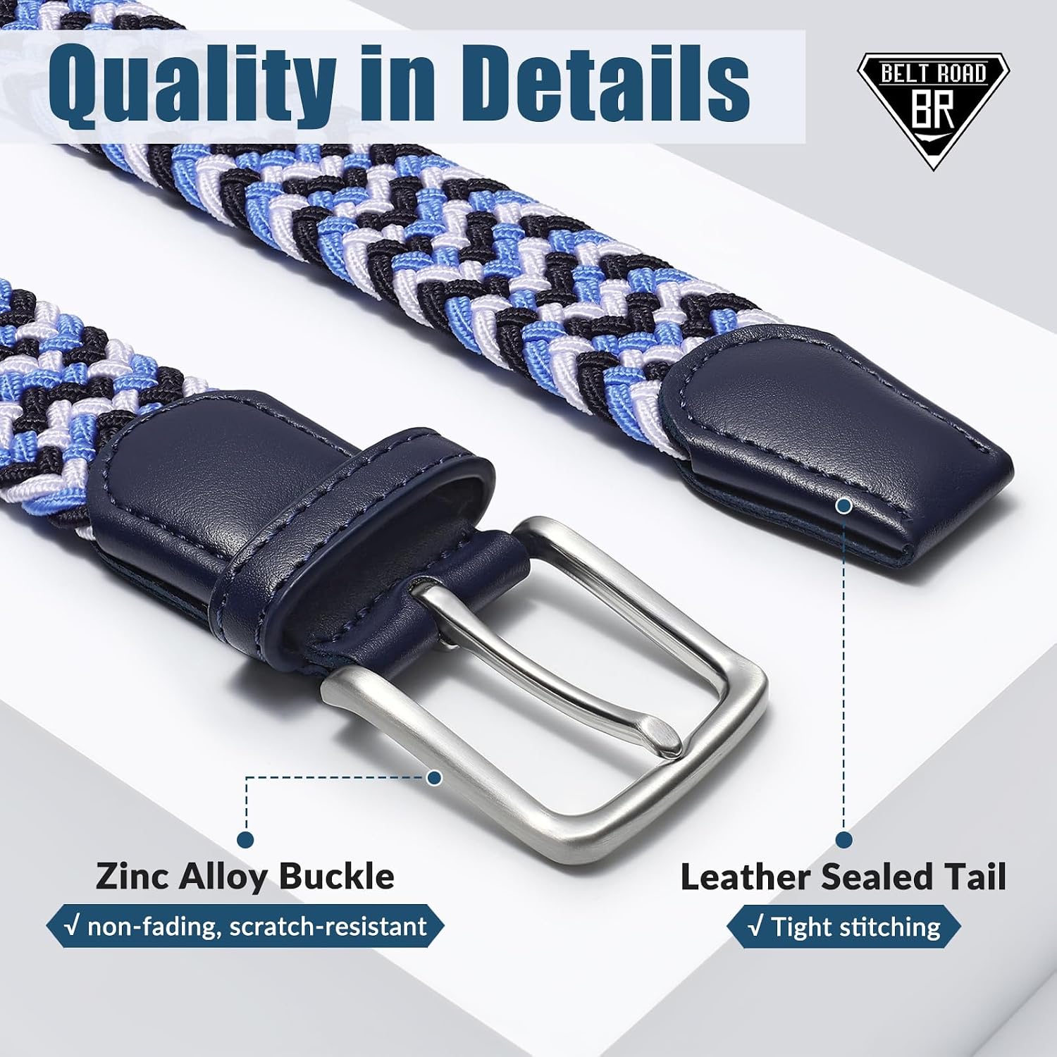 BELTROAD Elastic Braided Belt Men - Multicolored Woven Belt for Golf Work Casual, Stretch Comfort for Jeans Pant Shorts