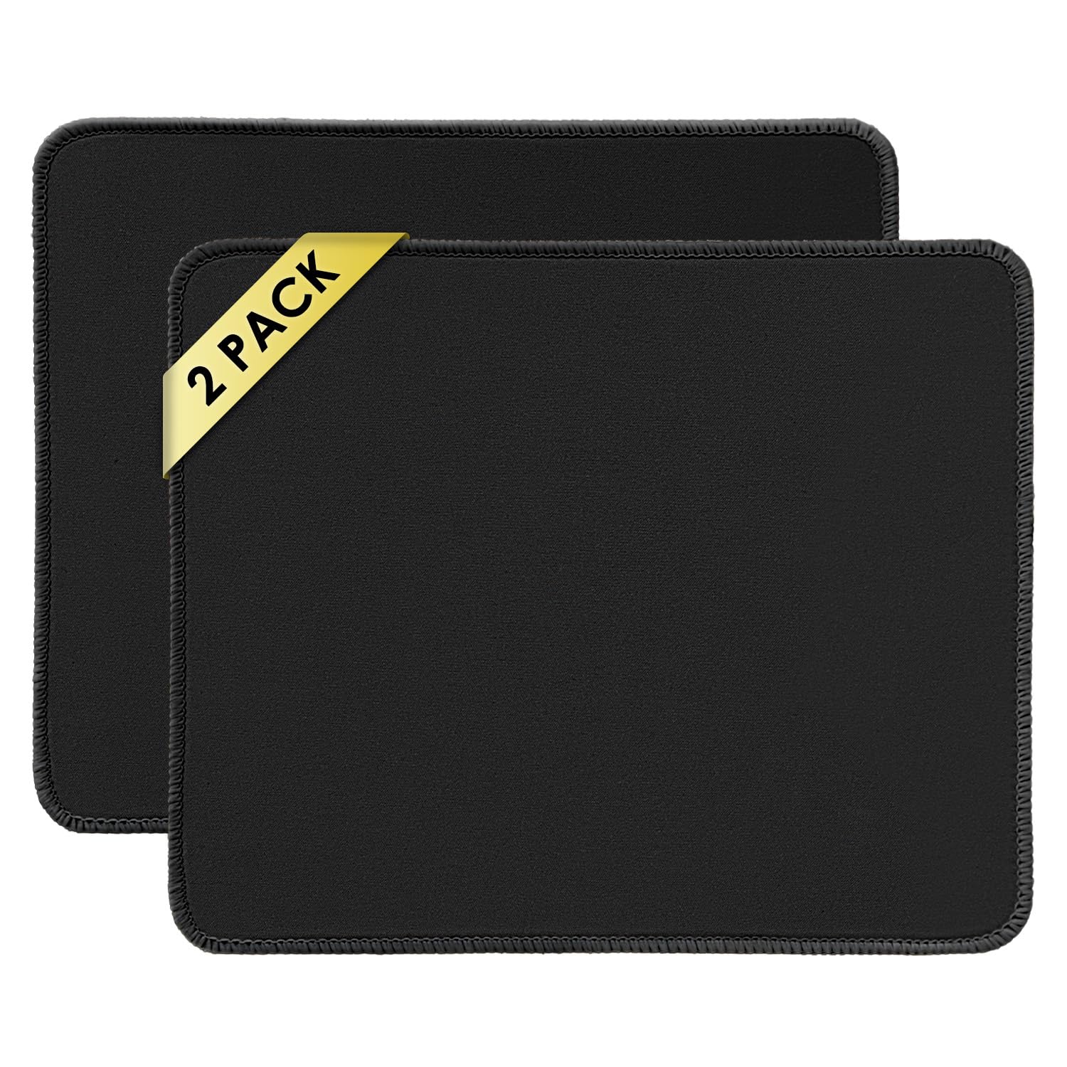 FROGIGO Mouse Pad with Stitched Edges - Classic Black Mousepad Set for Women, 9.25 x 7.75 inch Washable Desk Pad, Non-Slip Rubber Base, Office Home Laptop Accessories - Classic Black-2 Pack