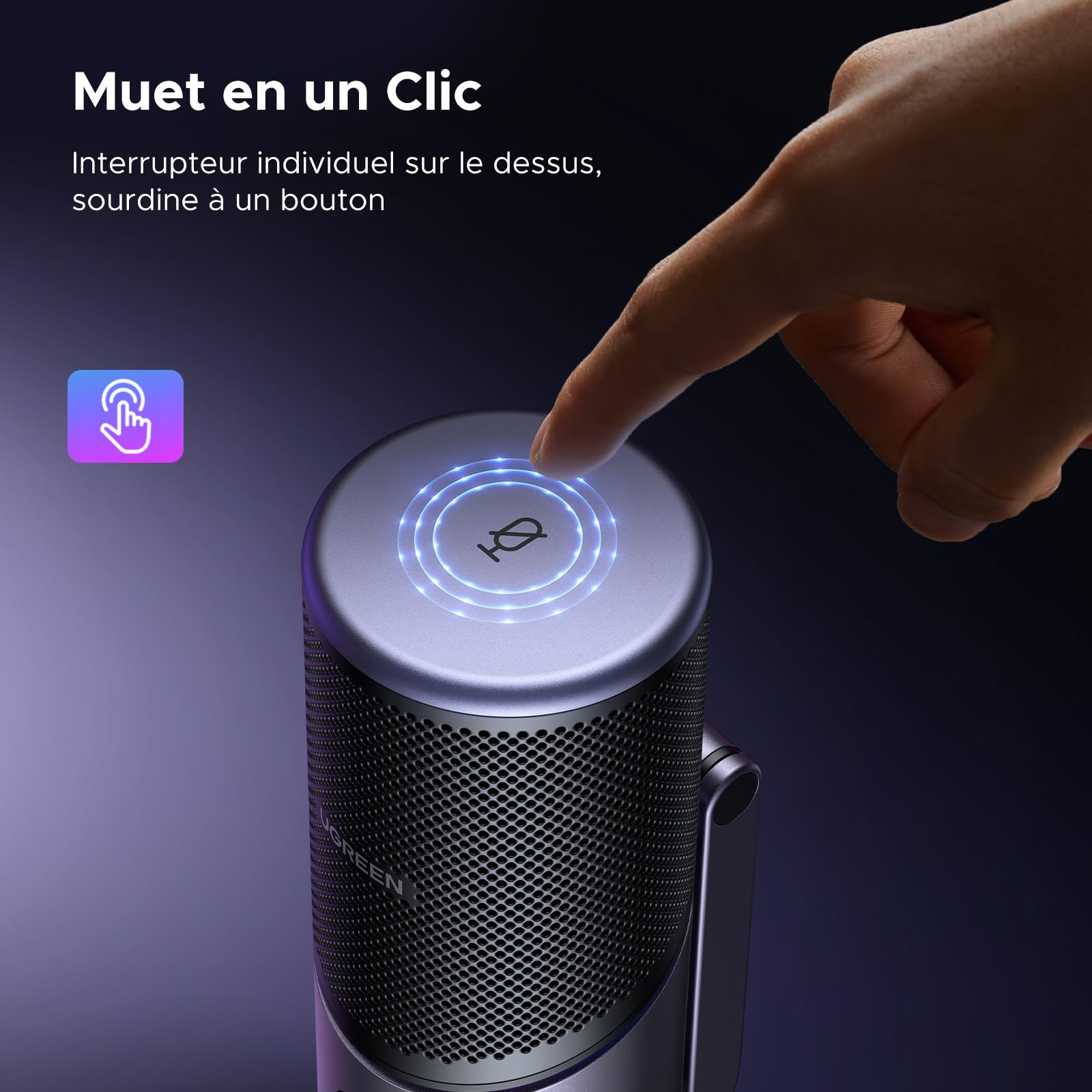 UGREEN Micro Gaming Microphone USB à Condensateur 96KHz 24bit avec Touche Muette USB C Alimentation pour Enregistrement Gaming Streaming Podcast ASMR Compatible avec PS5 4 Laptop Mac Noir
