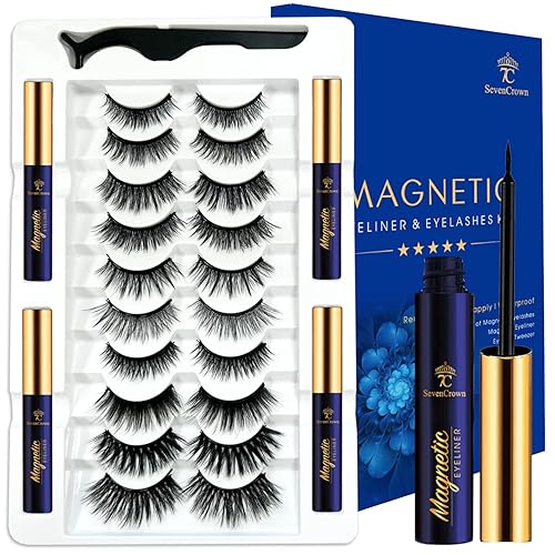 Pestañas magnéticas de aspecto natural, pestañas magnéticas con delineador de ojos, mejoradas de larga duración, mezcla de 10 pares de pestañas