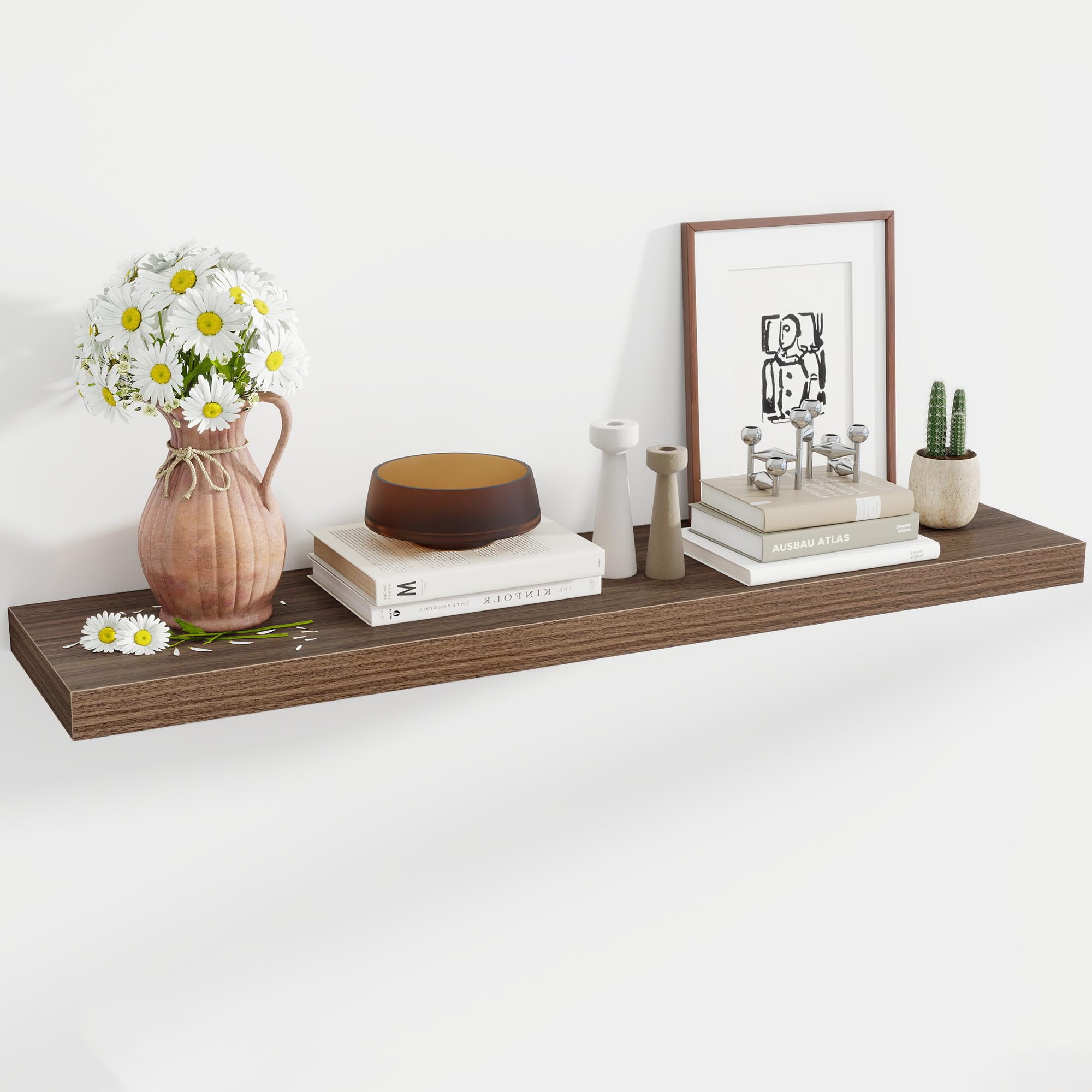 48 Inch Floating Shelves, 12 Inch Deep Floating Shelves for Wall, Floating Shelf with Invisible Brackets, Deep Shelves for Bathroom, Bedroom, Living Room, 1 Pack, Walnut