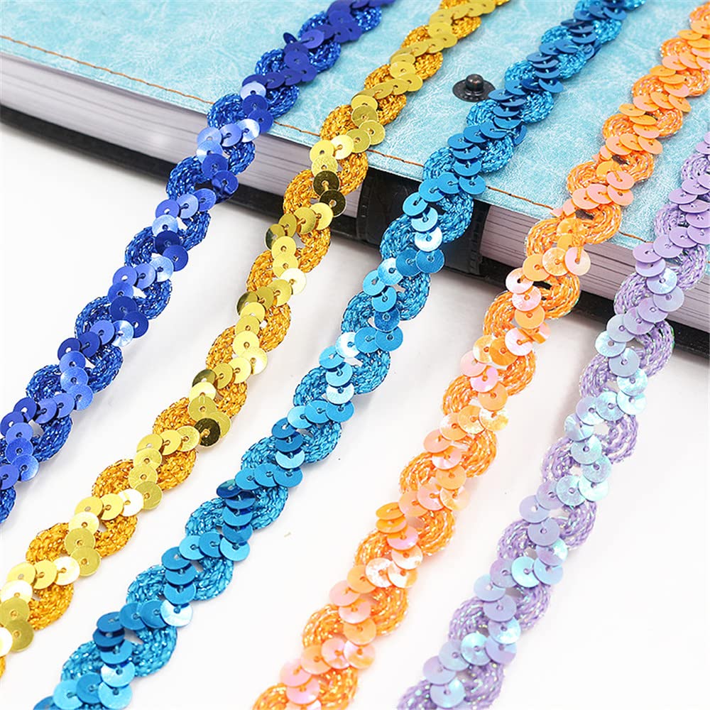 1 Metre Length 1.5 cm Width Glitter Coloured Sequin Ribbon Borders Roll Sequin Trim Appliqué Sequin Border Hologram Metallic Sequins Made of Fabric Shiny Sequin Ribbons - Image 2