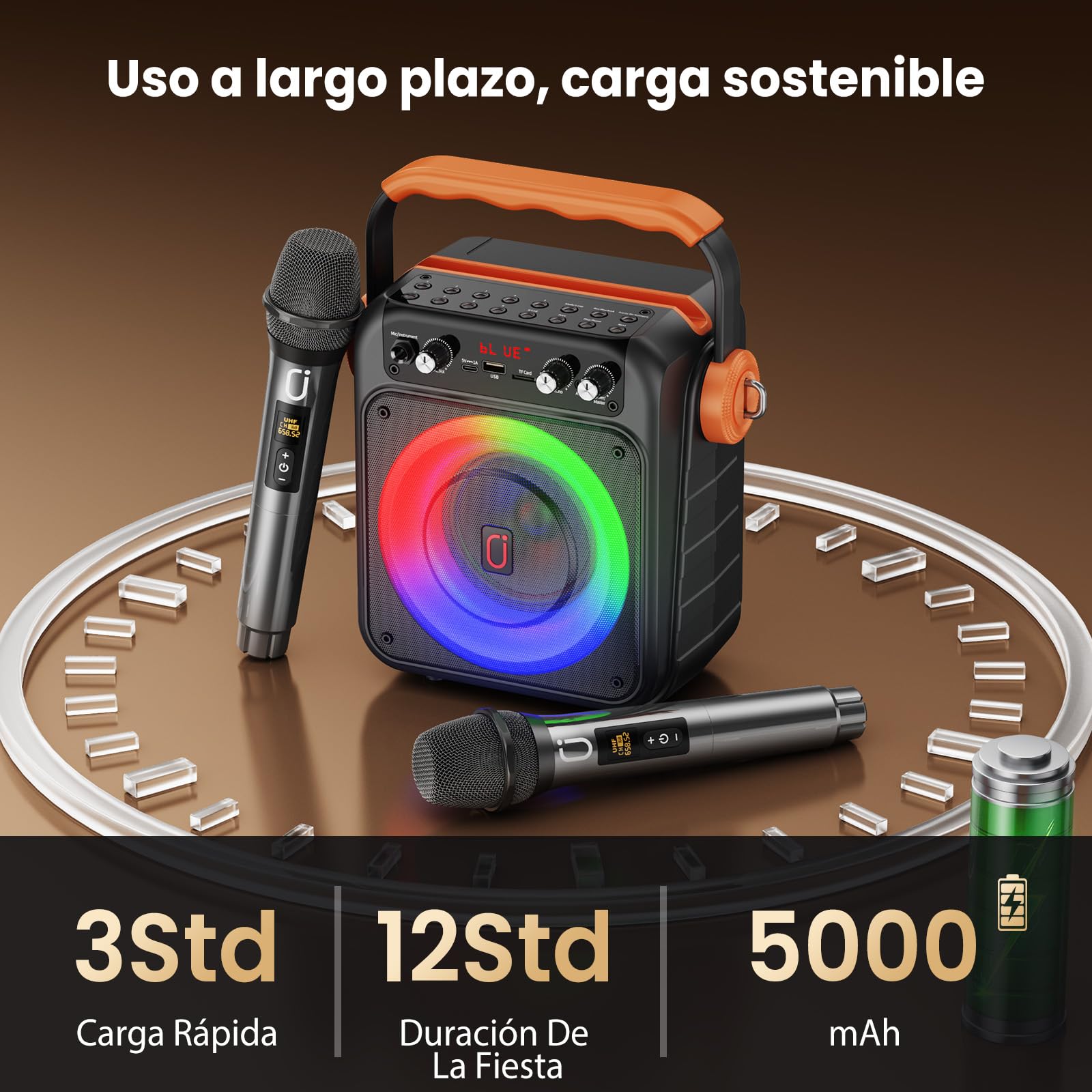 JYX Karaoke con 2 micrófonos inalámbricos: Altavoz portátil Karaoke Bluetooth 5.3, Sistema PA para Familiares con subwoofer, Soporte Rec/AUX/USB/TF, Disponible como Regalo Adultos y niños