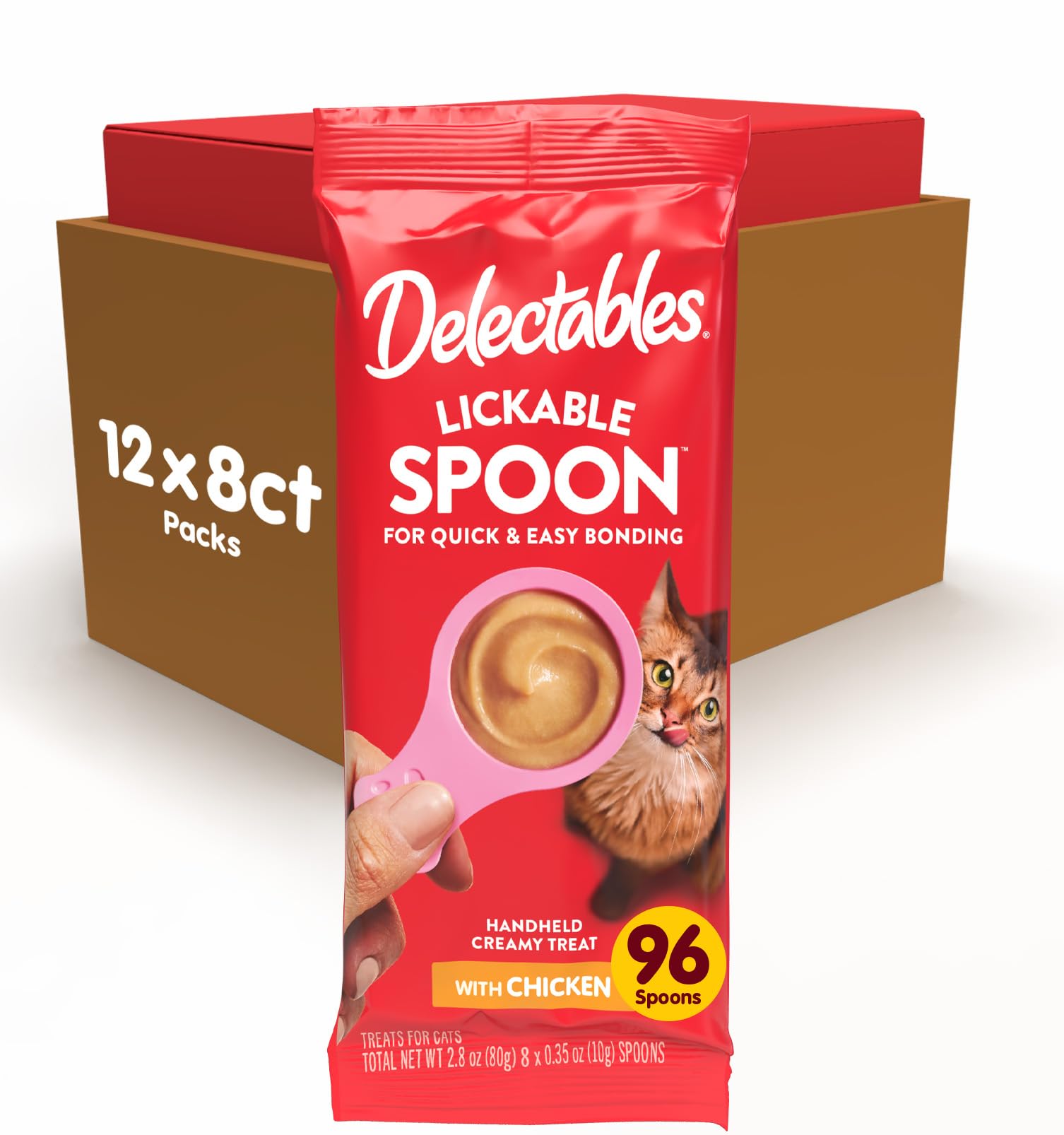 Delectables Lickable Spoon Handheld Wet Cat Treats Made with Cage-Free Chicken, Quick & Easy Creamy Puree, Mess Free, No Added Preservatives, Chicken