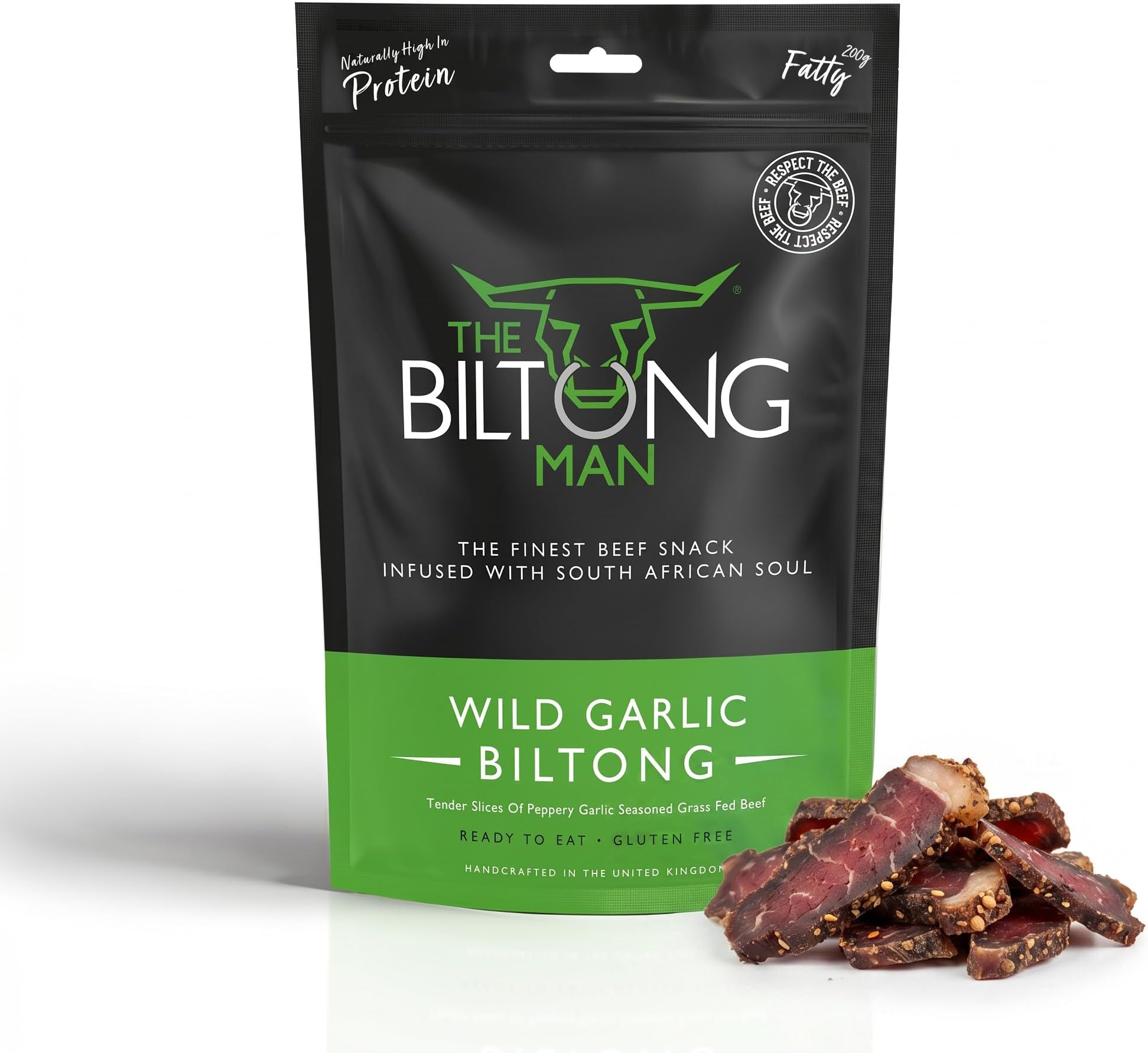 The Biltong Man - Wild Garlic - High-Protein Fatty Beef Biltong Snack, 200g