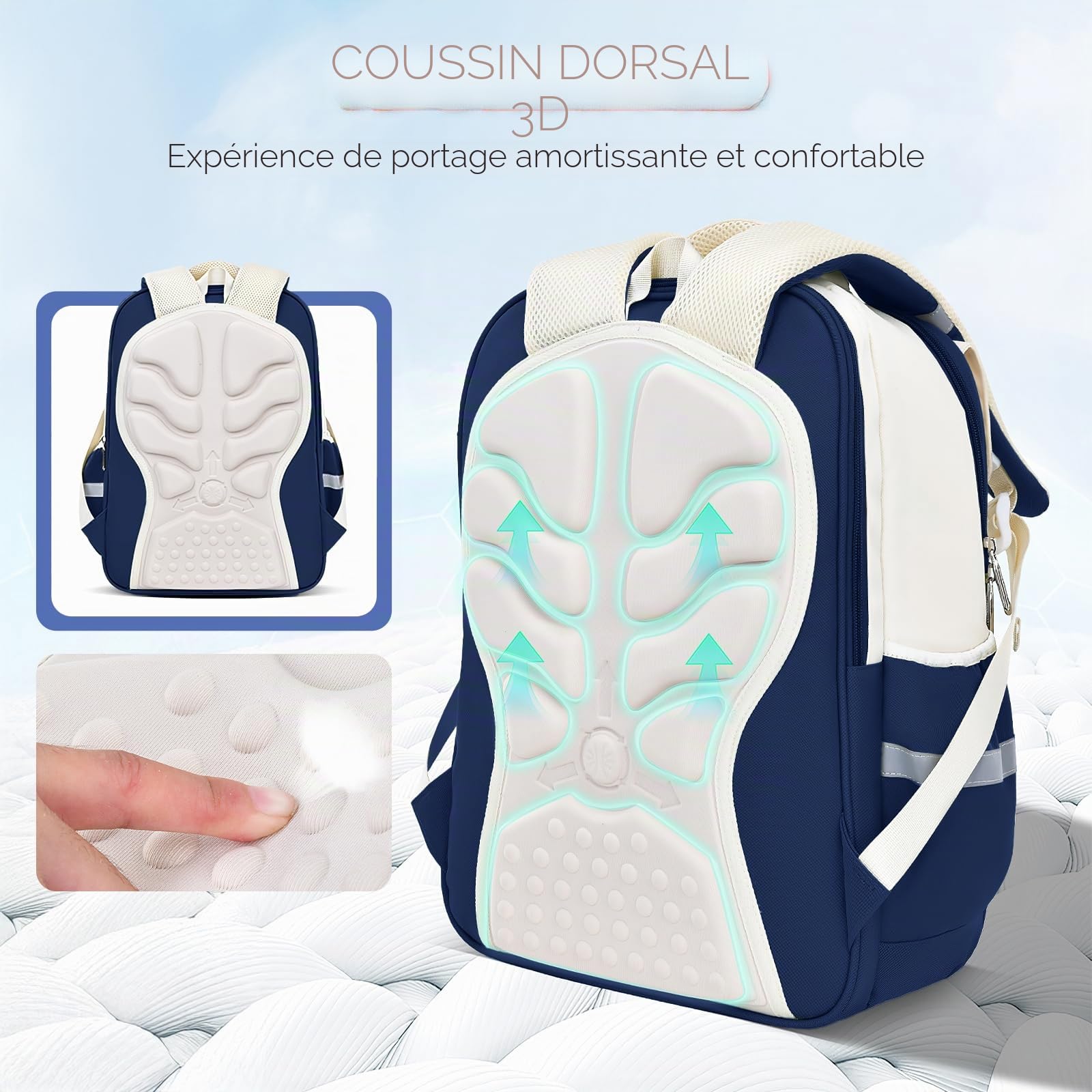 Amythe Sac à Dos Garçon Ergonomique Primaire,Cartable Enfant Scolaire avec Ceinture Poitrine, Sac Ecole Imperméable pour CP CE 6 à 10 ans-Bleu