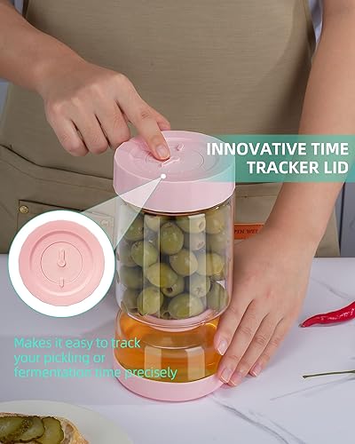 Miniatura 3 de ZENS Tarro de Pepinillos con Colador Abatible, Contenedor Separador de Jugo de Pepinillos de 37 oz en Forma de Arena, Tapa Hermética y a Prueba de