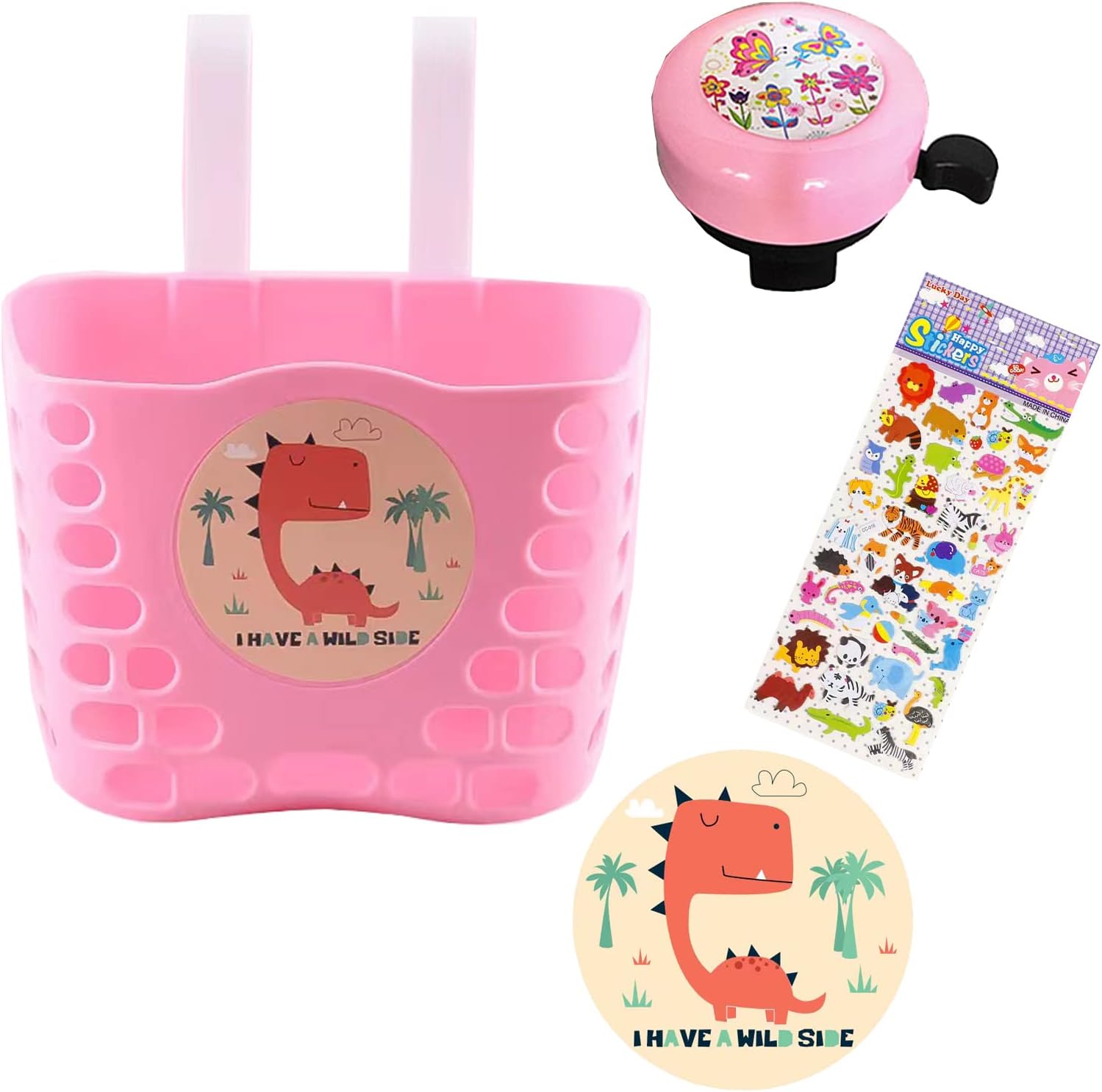 cwedtyqKids Bike Basket with Bell, Cute Cartoon Bicycle Basket for,School, Outdoor, Cycling,Scooter,Tricycle,Bike Decoration DIY Gift