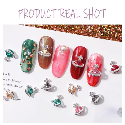 Miniatura 6 de 24 dijes de uñas de planeta 3D brillante con diseño de Saturno con diamantes de imitación de diamantes de imitación de lujo, dijes de uñas para