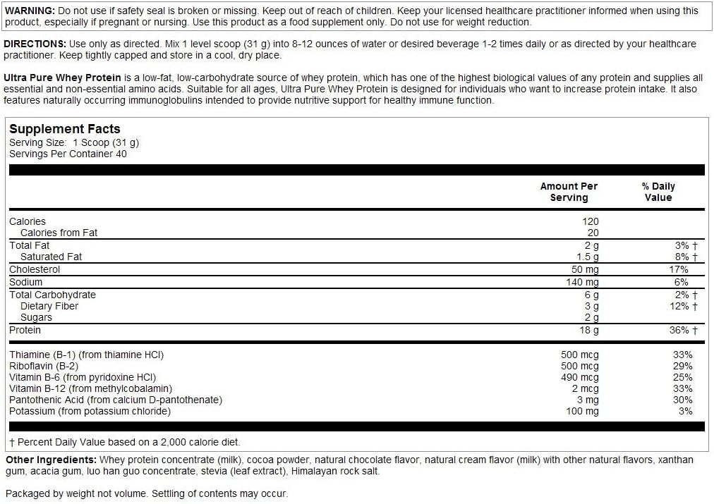 Nutra BioGenesis Ultra Pure Whey Protein Chocolate - B Vitamins, Thiamine & Riboflavin for Recovery and Lean Body - Chocolate Flavored Protein Powder - Gluten Free - 2.6 Lb