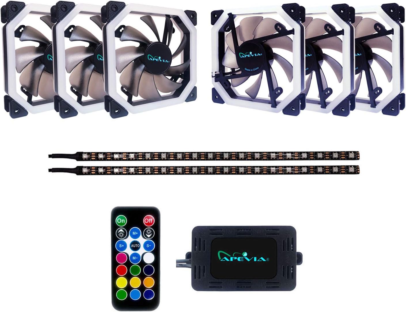 Super Big Clearance! Apevia PN6P2-RGB Phoenix 120mm Silent Dual-Ring RGB Color Changing LED Fan with Remote Control, 16x LEDs & 8X Anti-Vibration Rubber Pads w/ 2 Magnetic LED Strips (6+2-pk) Holiday Deals 🛒 Apevia PN6P2-RGB Phoenix 120mm Silent Dual-Ring RGB Color Changing LED Fan with Remote Control, 16x LEDs & 8X Anti-Vibration Rubber Pads w/ 2 Magnetic LED Strips (6+2-pk)