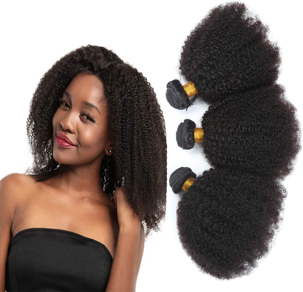 Oylove Hair Brazilian Afro Kinky Curly Hair 1 Bundle 8-22inch Brazilian Virgin Remy Human Hair Bundles 1B Color (1 bundle 12inch, 1B)