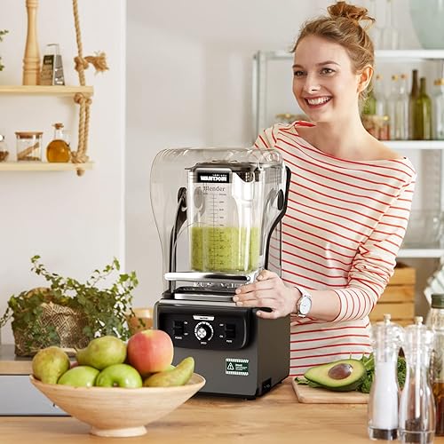 Miniatura 5 de Wantjoin Licuadora comercial silenciosa para cocina, batido de proteínas, máquina eléctrica profesional de alimentos para puré, batido, jugo, bebida