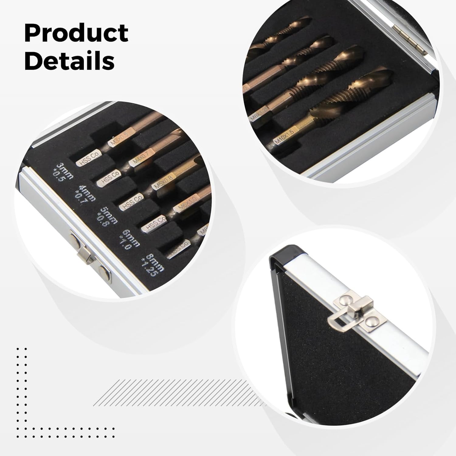 6 Pcs Cobalt Metric Taps Set, M35 Drill Tap Bits for Steel, Aluminum, Plastic & Copper, Includes Case, 2.6-2.9 in / 67 Mm-74 Mm