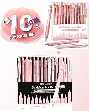 Four Candies 12Pack Pastel Gel Ink Pen Set + 14PCS Pen Set with Case