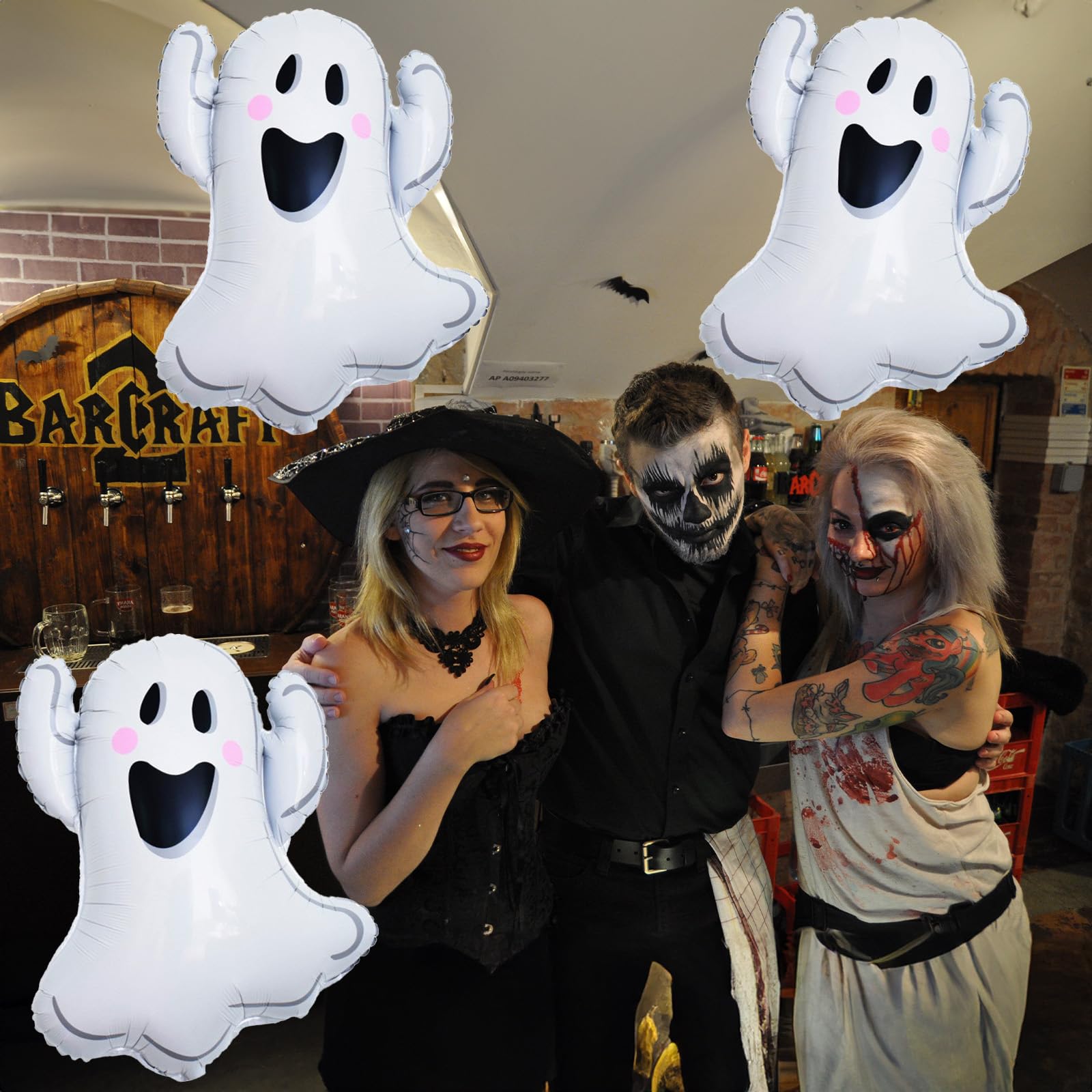 Ghost Balloons Set, XXL White Smiley Face Shaped Mylar Foil Balloons - Image 4