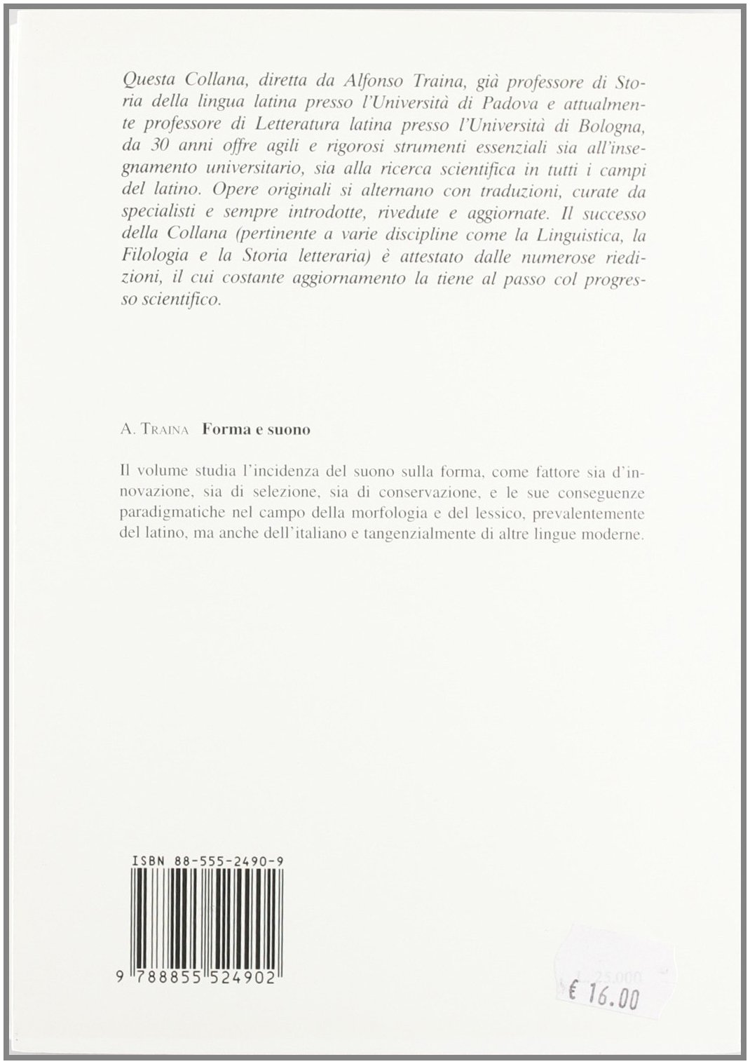 Forma e suono. da plauto a pascoli
