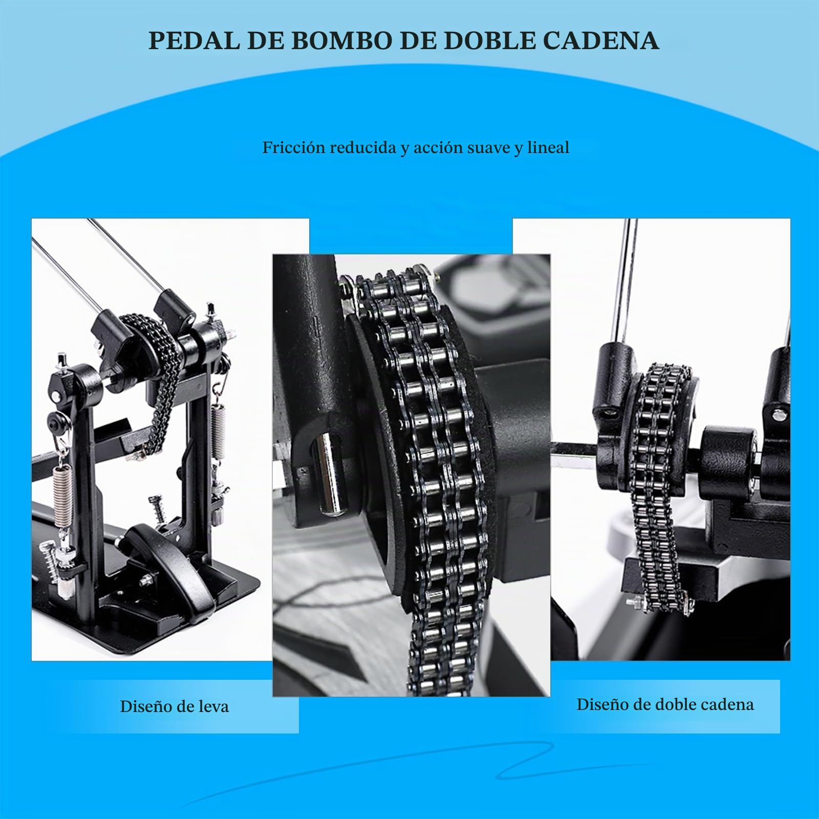 Doble pedal bombo, pedal de bombo doble con doble cadena, accesorios de percusión profesional (V-ST13) | Pedal de bombo doble con doble cadena, respuesta directa, base estable, rendimiento ajustable para bombo
