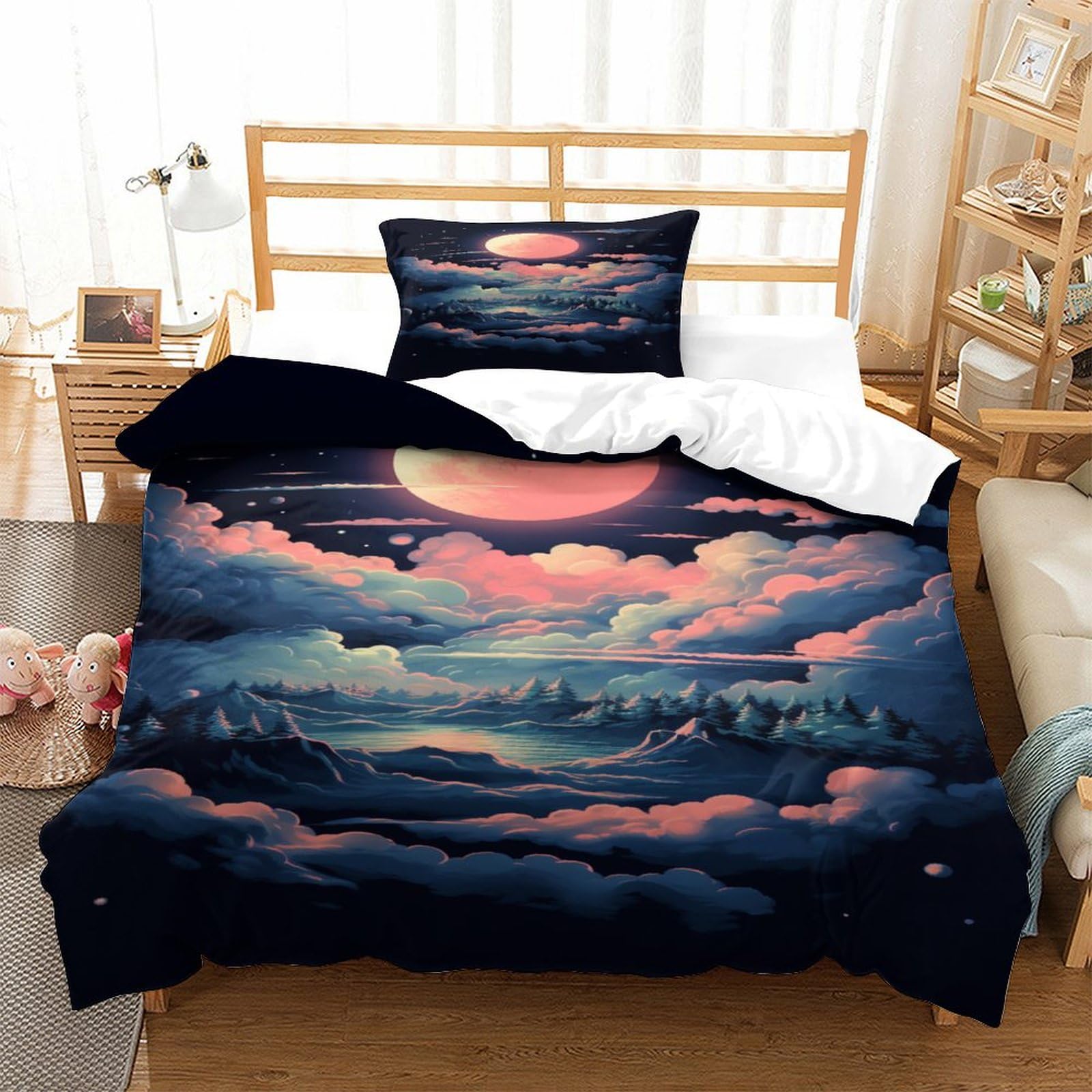 P1S9U7W5Y 3D Printed Dream Clouds Duvet Cover Set 3pcs Microfiber Sunset Bedding Set Single