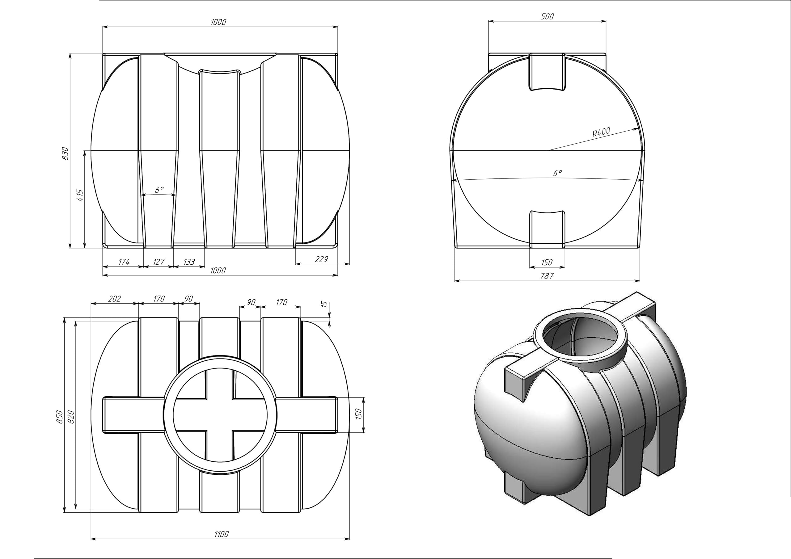 Varile Depósito de Agua Potable de 500 L, sin bisfenol A, Rosca de latón integrada de 3/4", Apto para Alimentos, Horizontal