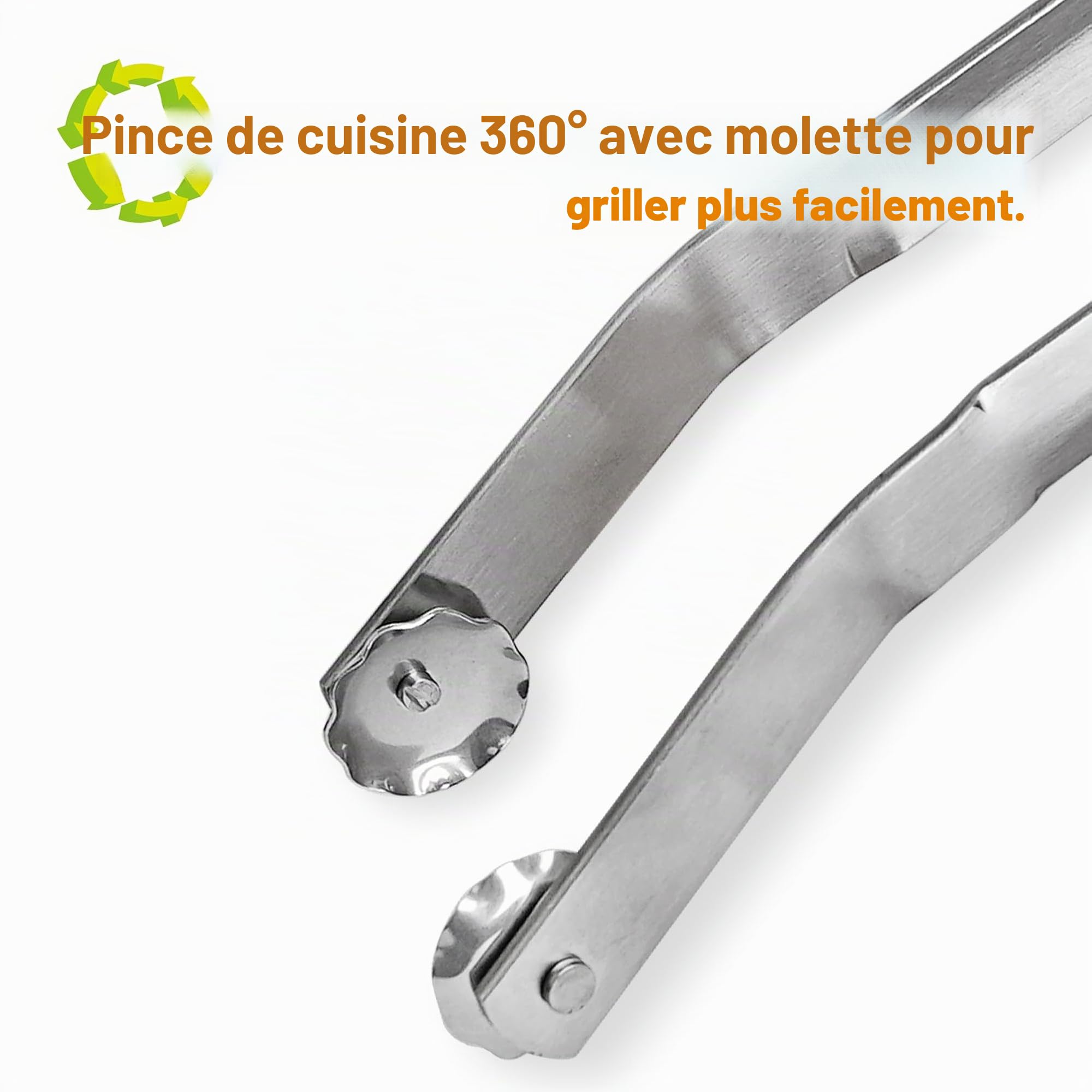 Pince Barbecue INOX à Roulette - 40 cm - Ustensile Professionnel pour Griller, Cuisson et Buffet Extérieur - Idéale pour Saucisses, Viande, Salade et Fruits