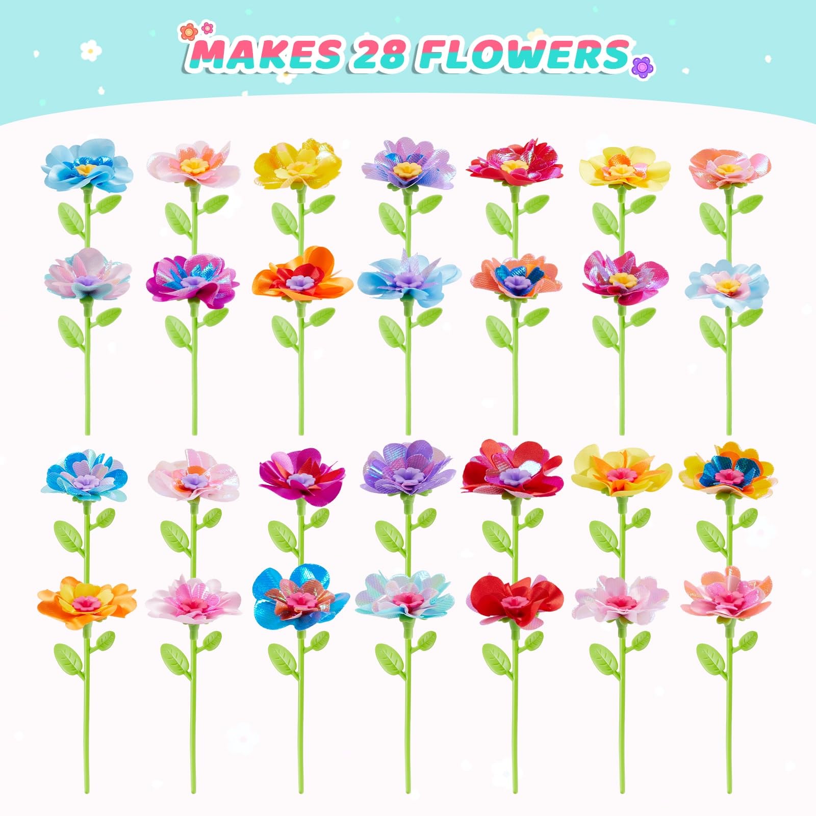 JUMP PASS BY Fabric Flower Bouquet Refill Kit - 28 Flower Craft Accessories For Kids