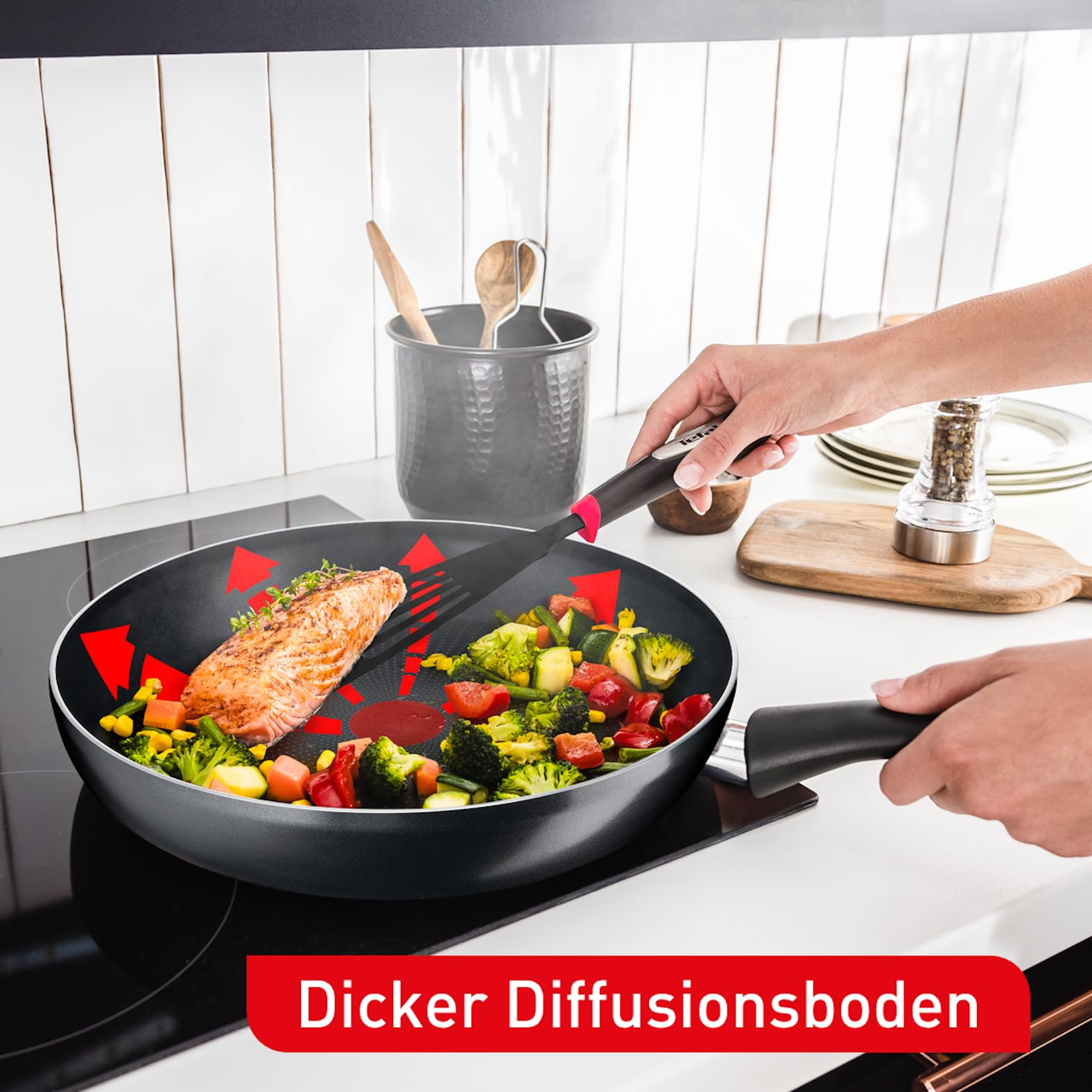 Tefal Hard Titanium Essential Bratpfanne 28 cm, Antihaftversiegelung, Thermo-Signal bei idealer Brattemperatur, spülmaschinengeeignet, Nicht induktionsgeeignet, Made in France, C38806